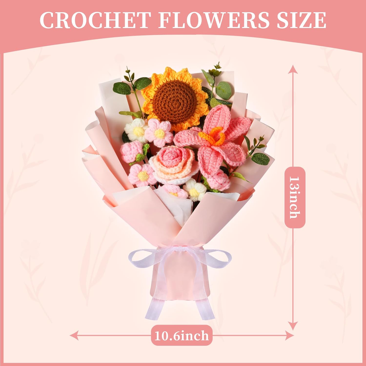 Crochet Flower Bouquet, Handmade Knitted Flowers, Crochet Sunflower Bouquet for Birthday Party Wedding Anniversary Mother's Day Graduation Gifts(Pink) - Image 3