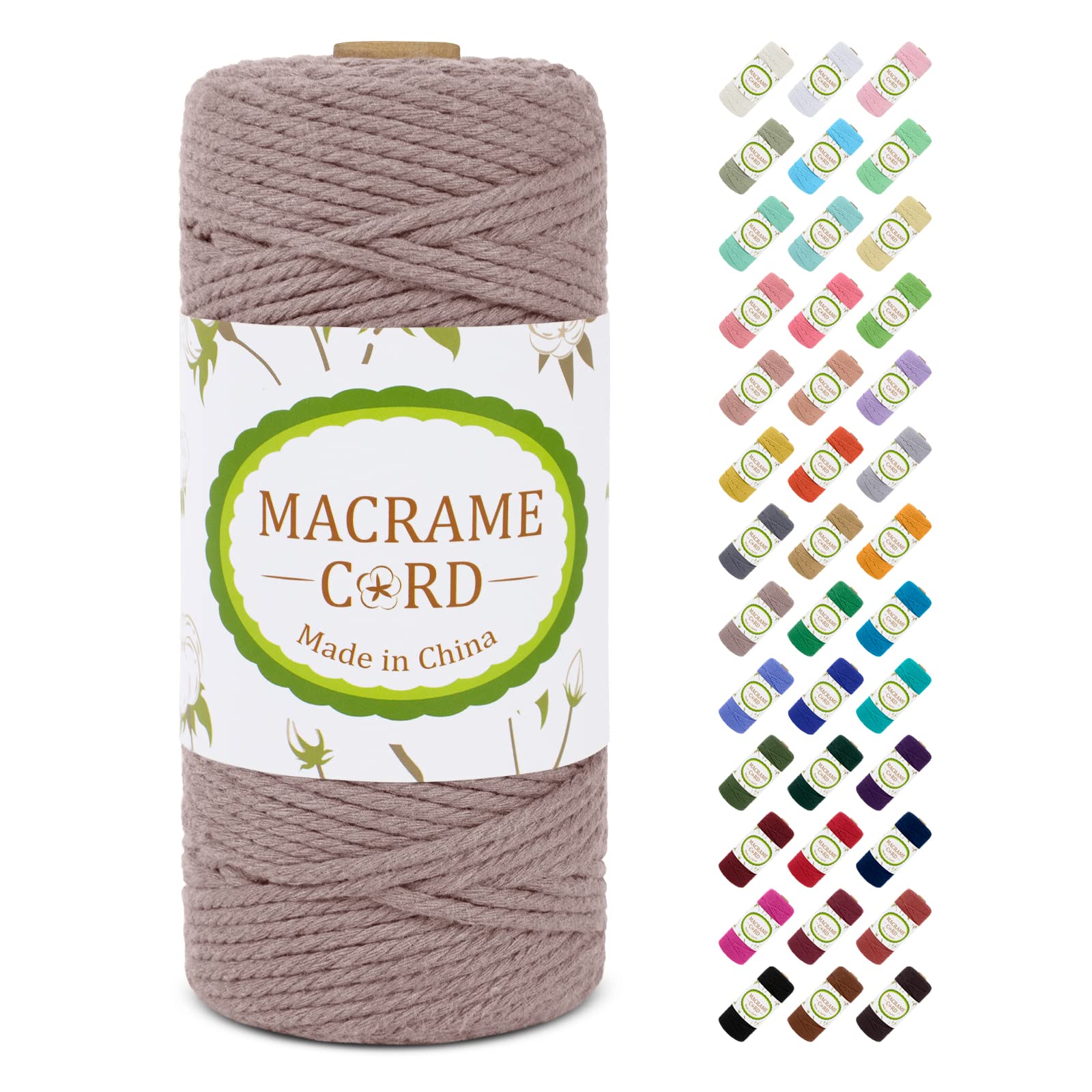 LEREATI Macrame Cord 3mm x 100m Soft Macrame Rope Cotton Cord 4 Strand Twisted String Macrame Yarn for Plant Hanger Wall Hanging Knitting DIY Crafts Wedding and Christmas Decorations (Hemp Gray)