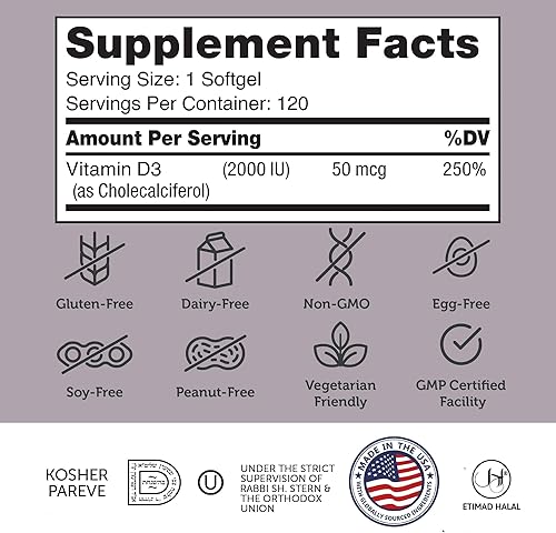 Miniatura 2 de Zahler - Cápsulas blandas avanzadas de vitamina D3 de 2000 UI (120 unidades) Kosher Apto para vegetarianos Vitamina D para apoyo inmunológico,