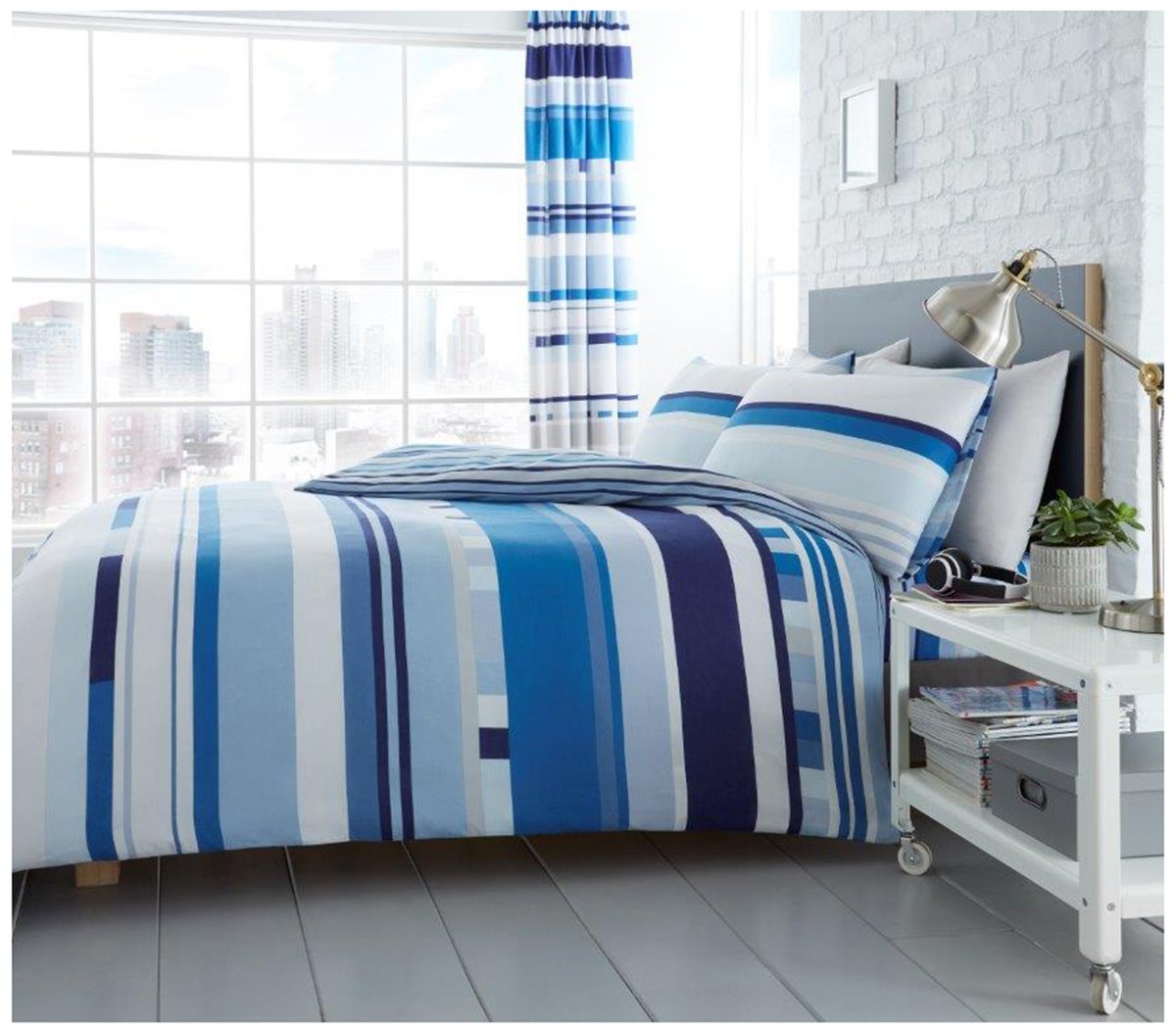 Gc Gaveno Cavailia Chester Stripe Blue Gaveno Cavailia Chester Stripe Luxurious Bed Set With Duvet Cover And Pillow Cases, Polyester-Cotton, Double - Blue