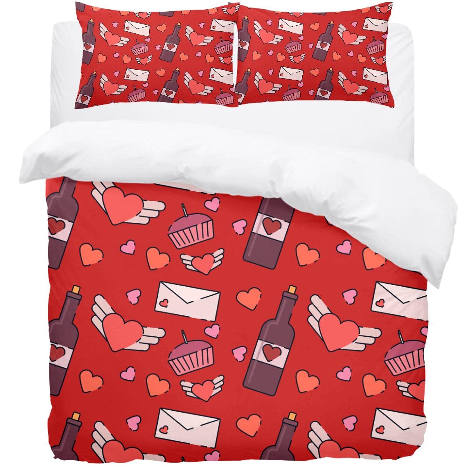 Parure de lit thermique cadeau Saint-Valentin avec housse de couette et taies