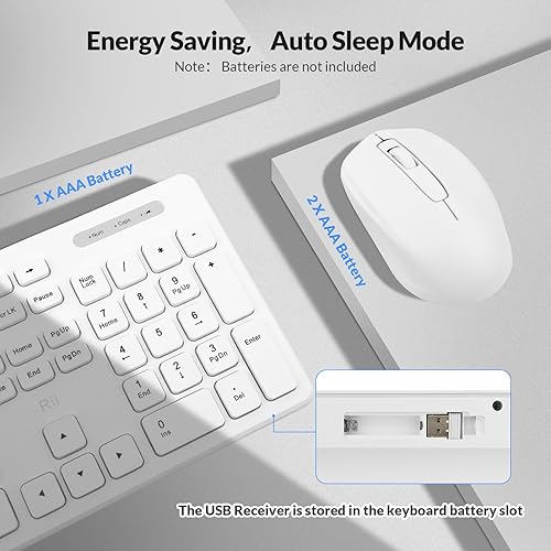 Miniatura 7 de Combo de teclado y mouse inalámbricos teclado estándar Rii para PC de oficina y ratones inalámbricos ópticos (blanco)