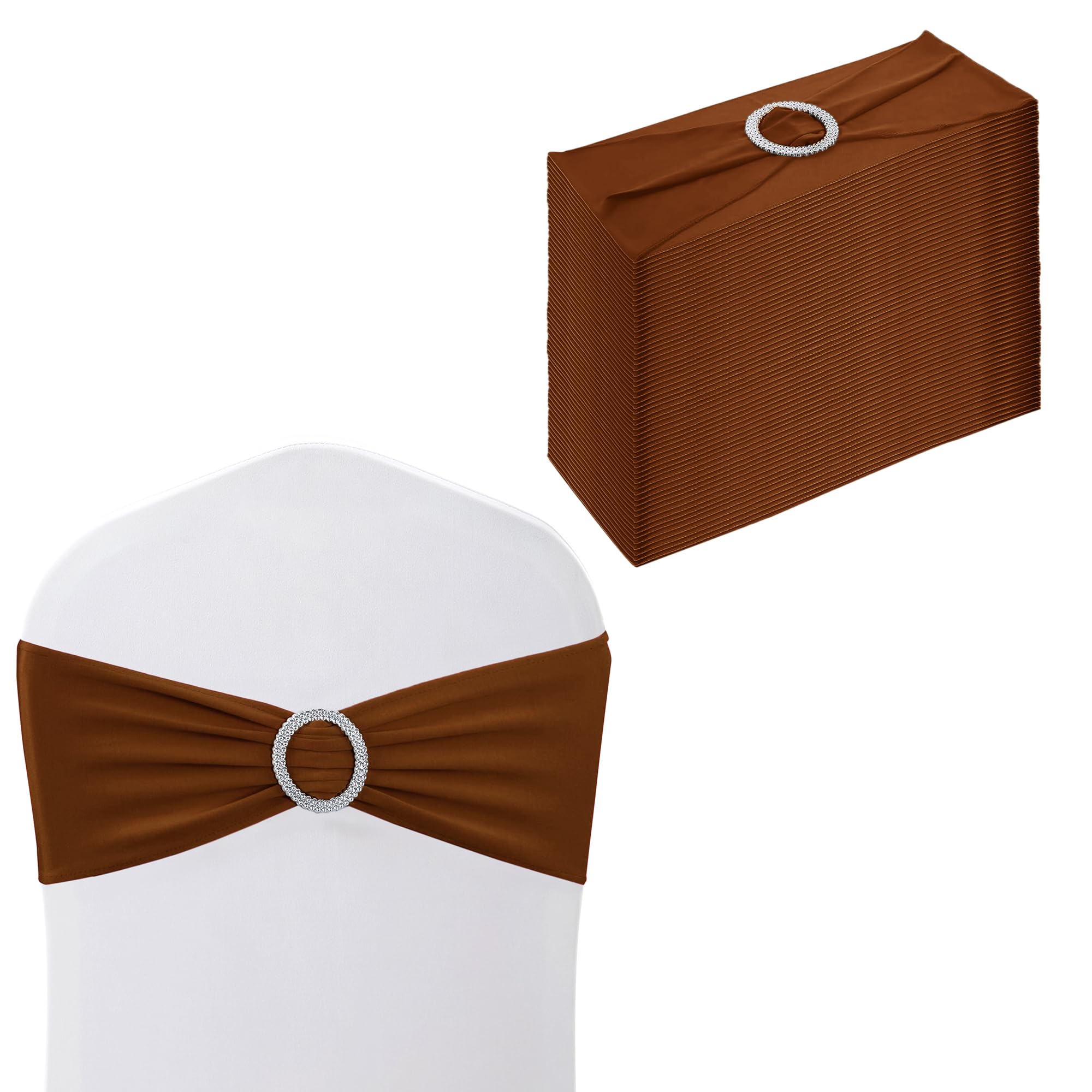 Trimming Shop Spandex Chair Band with Slider Buckle, Chocolate Brown, 50pcs