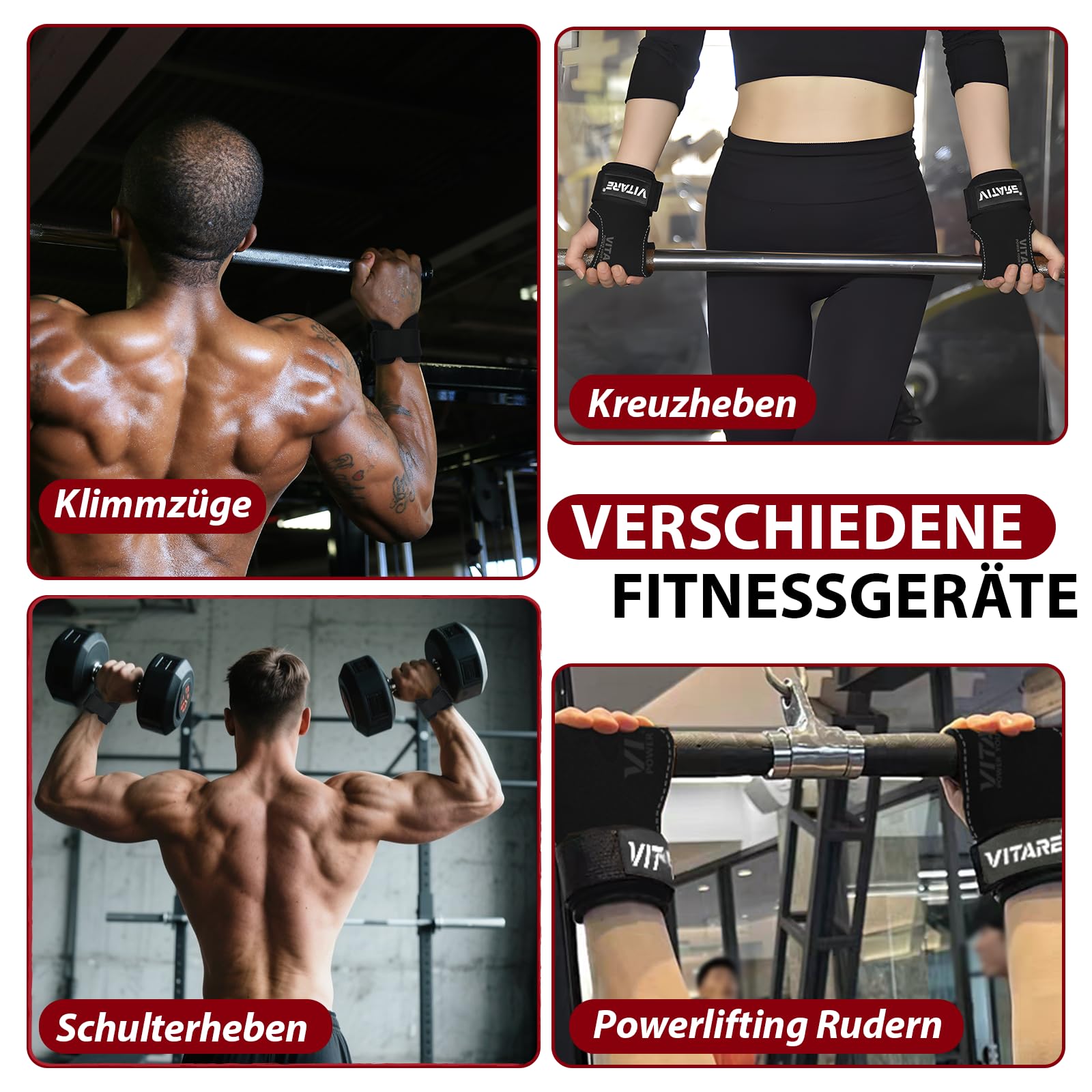 Zughilfen für Krafttraining, Bodybuilding, Powerlifting - Lifting Straps aus Leder mit Neopren-Polsterung - Handgelenkriemen für Gewichtheben - Fitness-Geschenke für Männer und Frauen - Paar