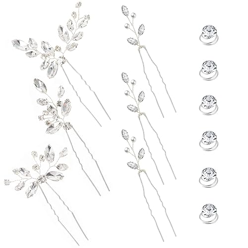 Miniatura 8 de AUNEAL Accesorios para el cabello para mujer, juego de horquillas de boda, joyería para el cabello para niñas, flores plateadas, perlas, tocados