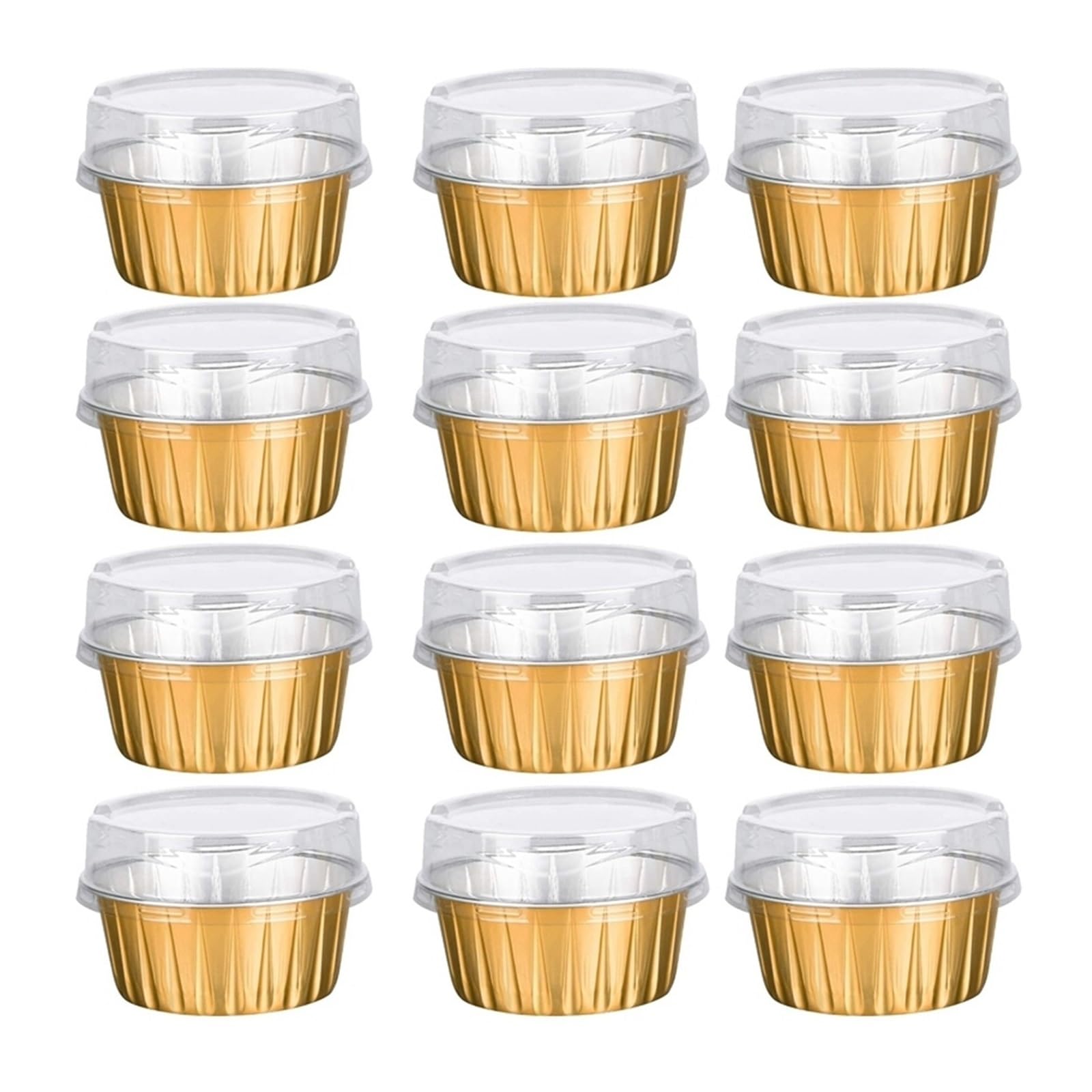 Moule Papier Muffin Coupes à dessert avec couvercles, lot de 50, supports caissettes en aluminium doré, gobelets transparents for pudding et cupcakes