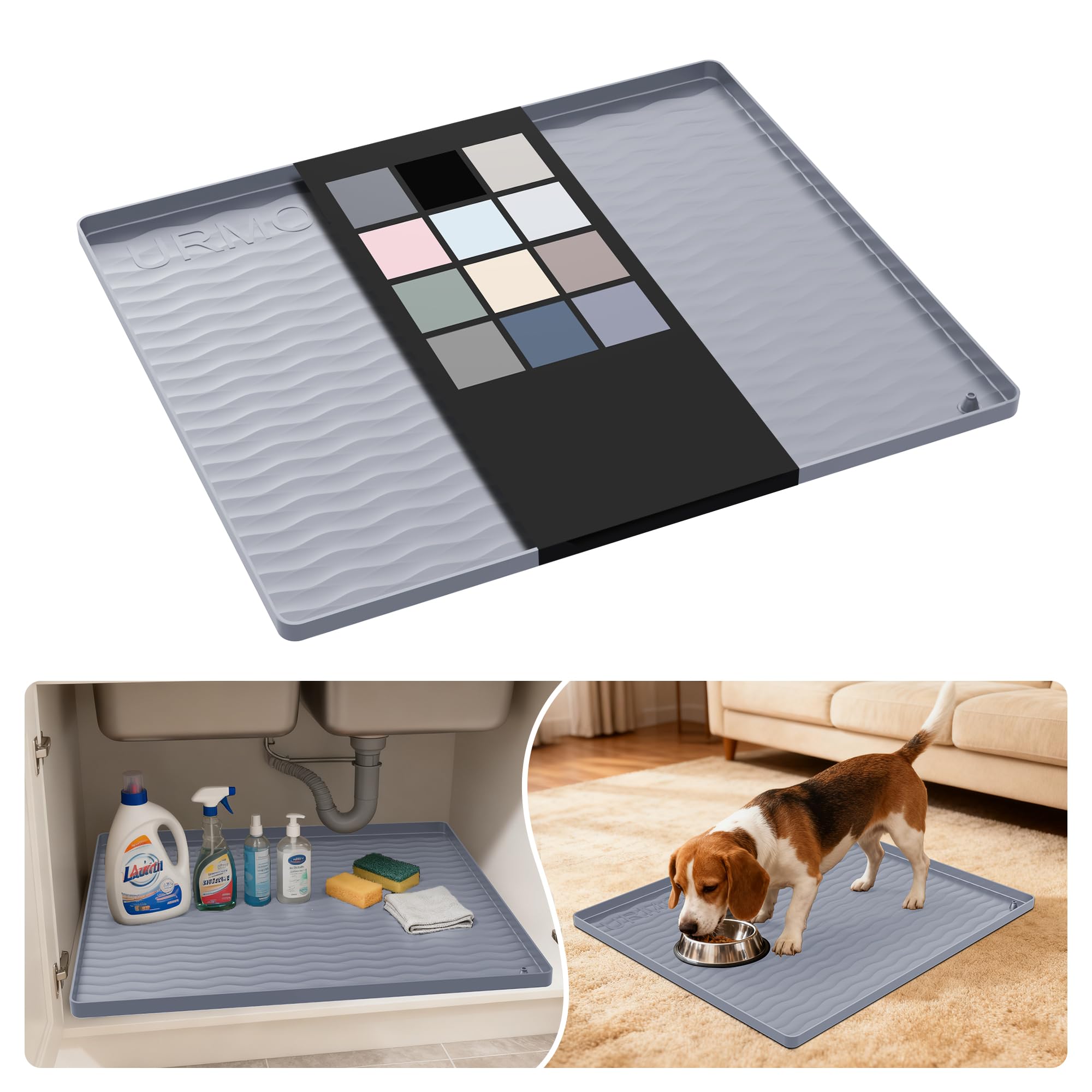 URMONA Silicone Under Sink Mat 48 x 55 cm, Waterproof Kitchen Cupboard Mat