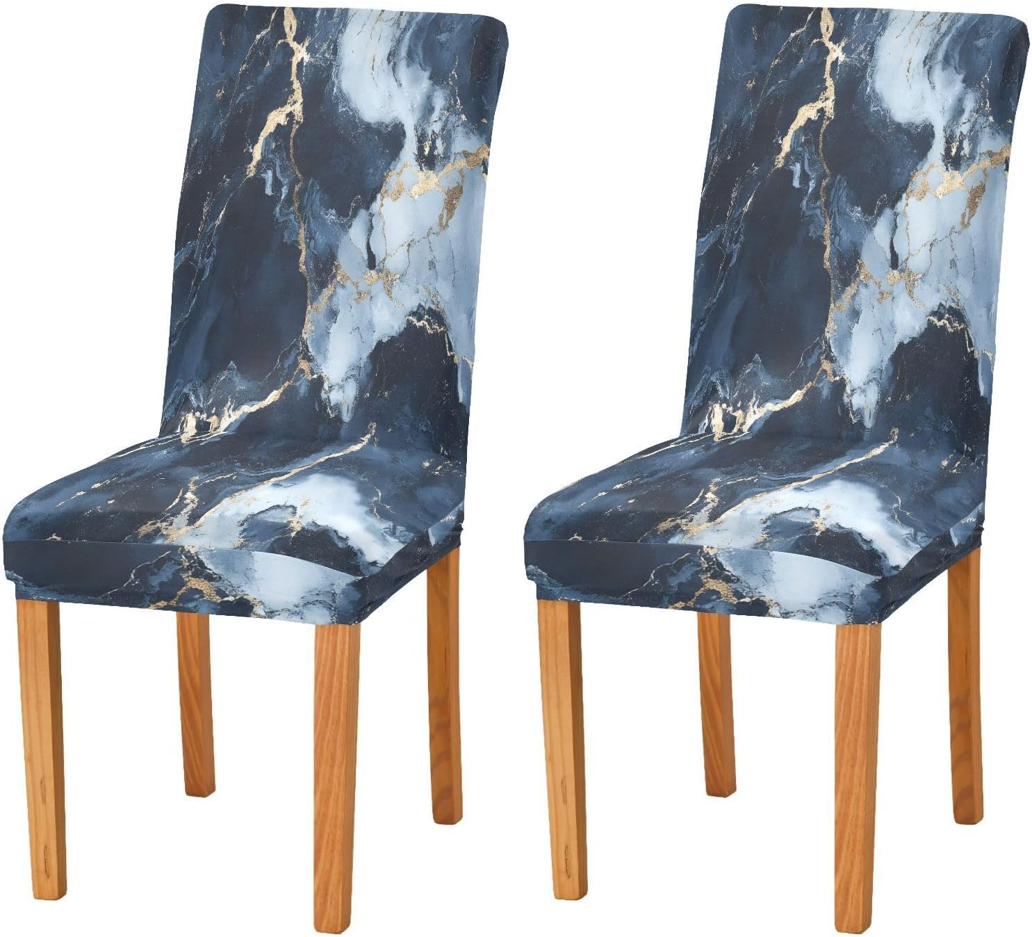 ALAZA Chair Covers for Dining Room, Dark Blue Marble Stretch Chair Cover Sets Chair Protector Removable Washable for Ktichen Restaurant Hotel