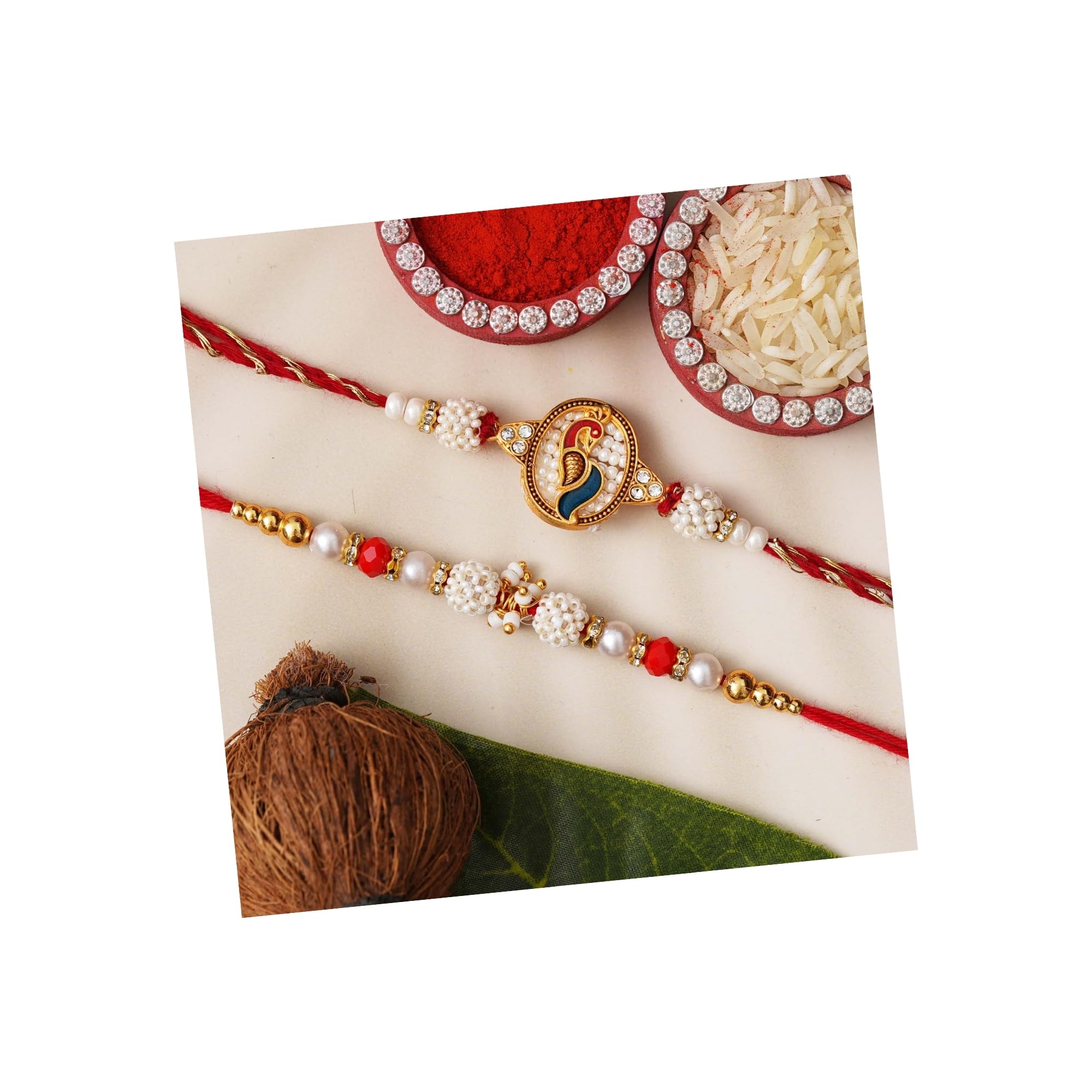 eCraftIndia Set of 2 Peacock and Beads Pearl Designer Rakhis for Brothers with Roli Chawal Pack (B0D4QXV24D) Amazon Price History, Amazon Price Tracker