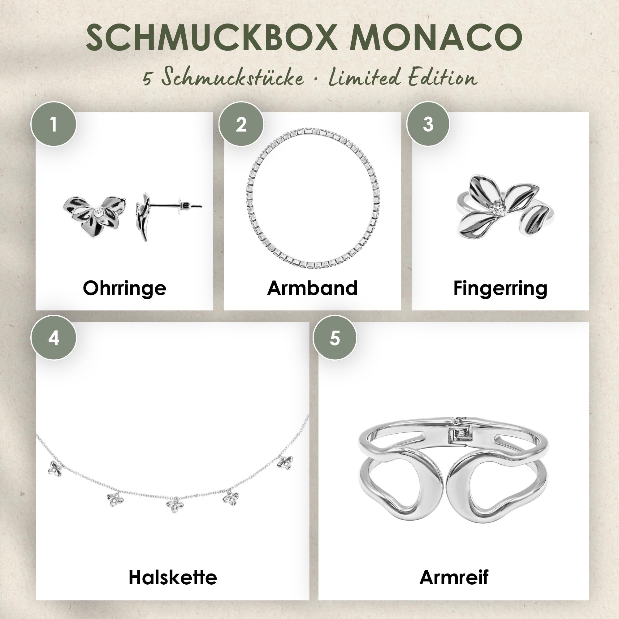 Heideman Schmuckset Damen Monaco Edelstahl Zirkonia 5-tlg