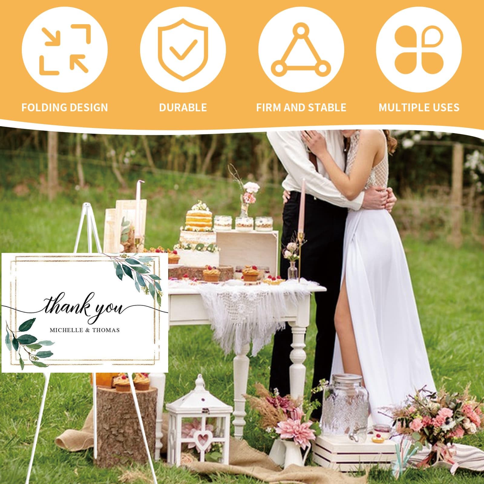 Lot de 2 chevalets de présentation pour panneau de mariage, chevalet pliable et portable réglable en métal de 168 cm, chevalet blanc pour panneau de mariage avec sac pour panneau de mariage, affiche