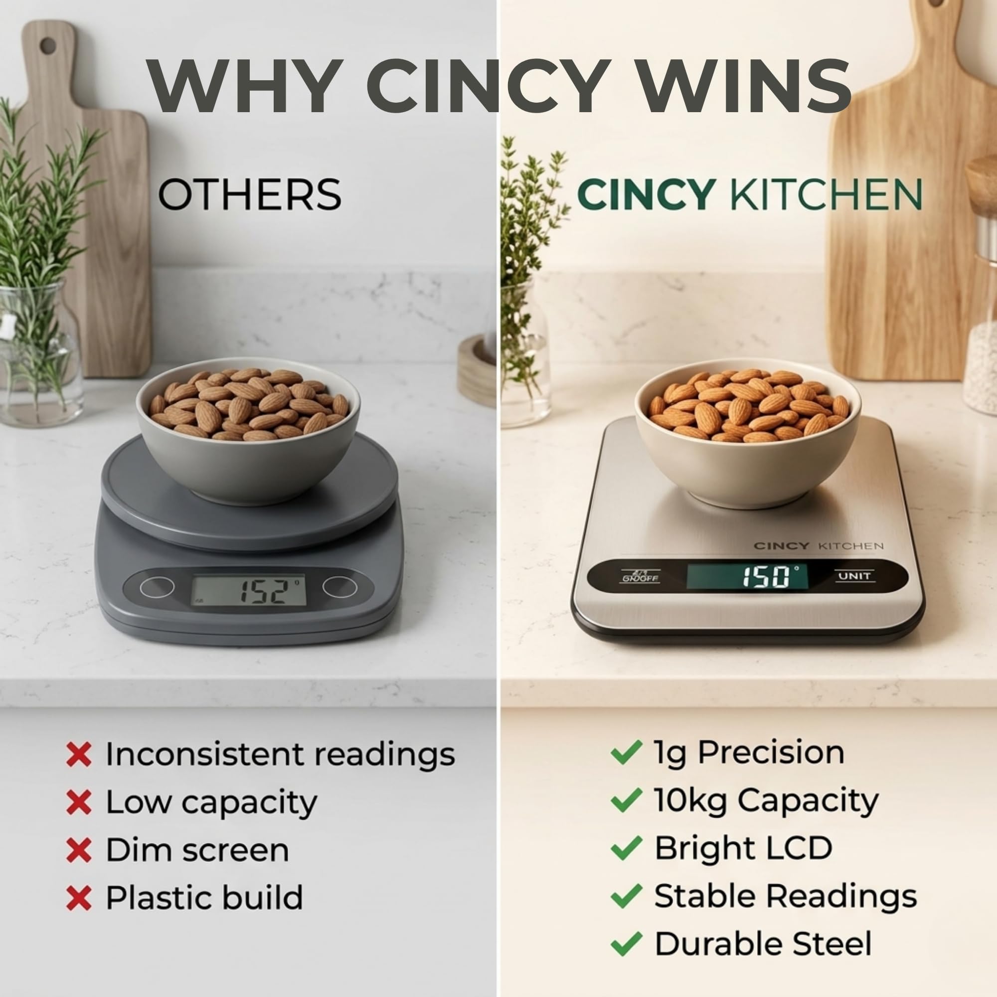 Báscula digital de alimentos para cocina, capacidad de 10 kg, precisión de 1 g, báscula de cocina de acero inoxidable con función de tara, 6 unidades (g/oz/lb/ml/kg), LCD grande, preparación de