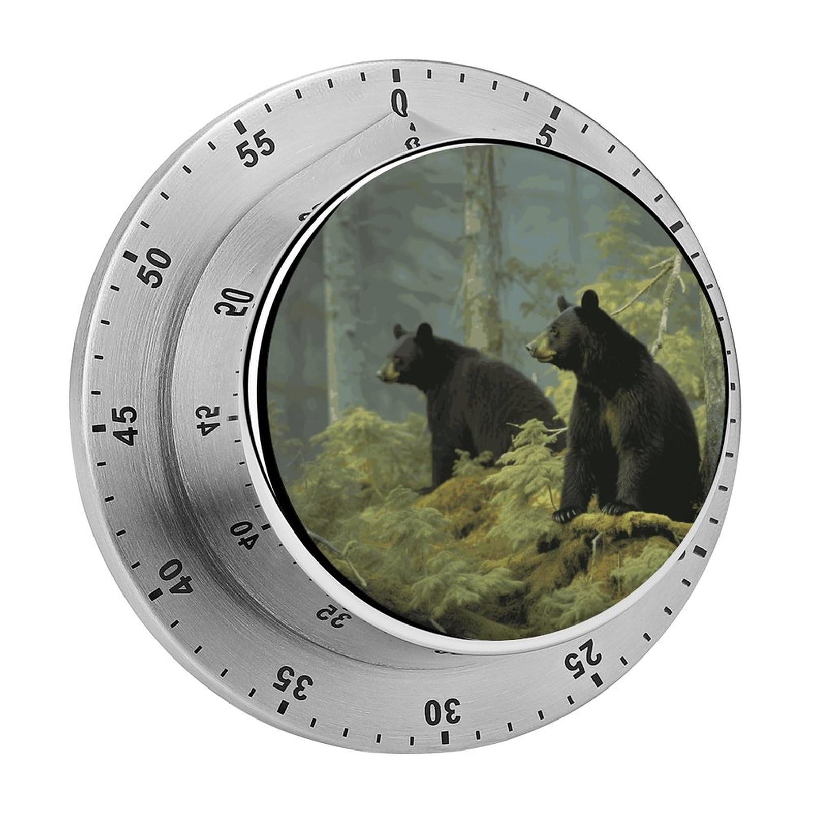 Black Bears Kitchen Timer Chef Cooking Timer Clock with Loud Alarm Mechanical Desk Timer Magnetic Countdown Countup Timer Stainless Steel Countdown