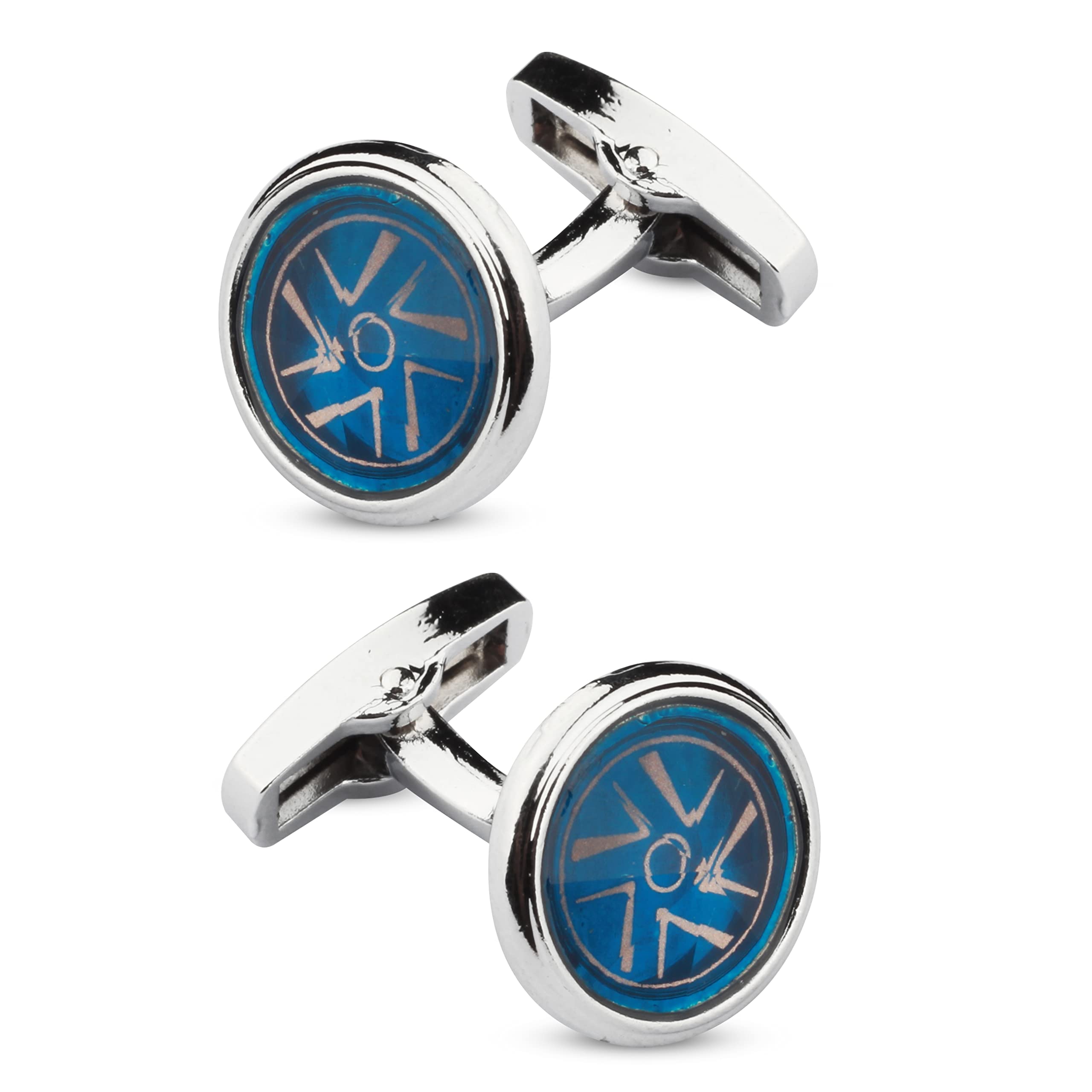 panjatan Ogee Pattern Silver and Blue Coloured Cufflinks for Men.-picture-4