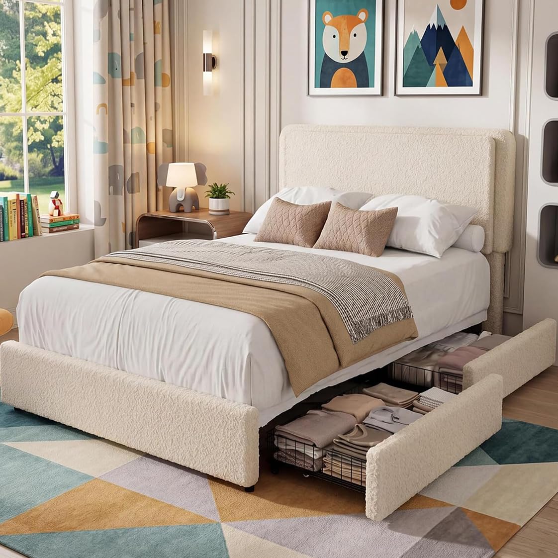 Photo 1 of Garvee Boucle Twin Bed Frame with 2 Storage Drawers for Kids,Kids Bed Frame