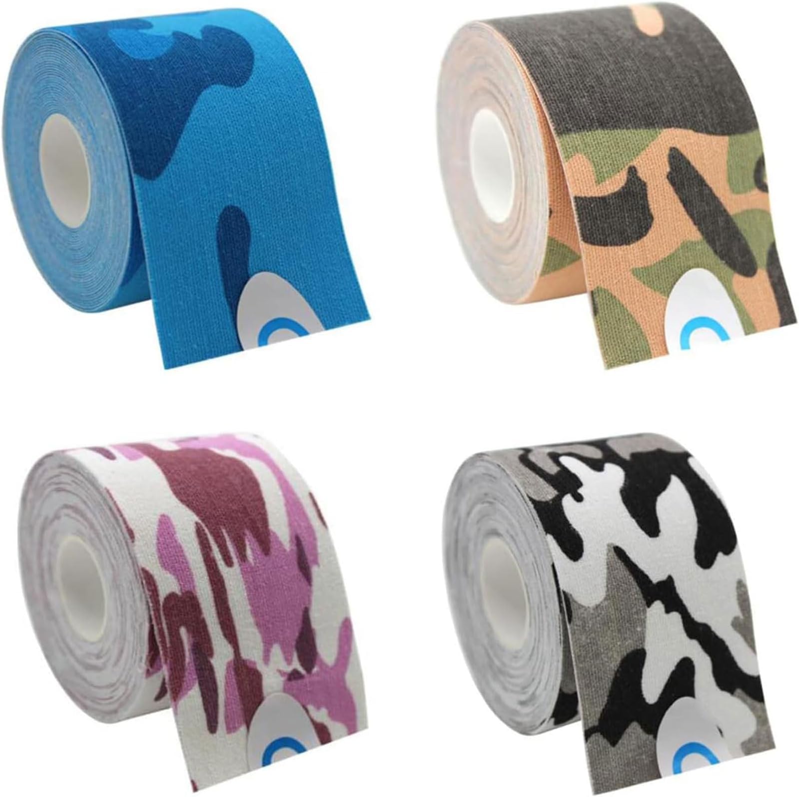 4 Rolls Waterproof Breathable Kinesiology Tape, Sports Medicine Kinesiology Tape，Athletic Elastic Kneepad Muscle Pain Relief for Gym Fitness Running Tennis Swimming，5cm X 5M Camo Mixed Color