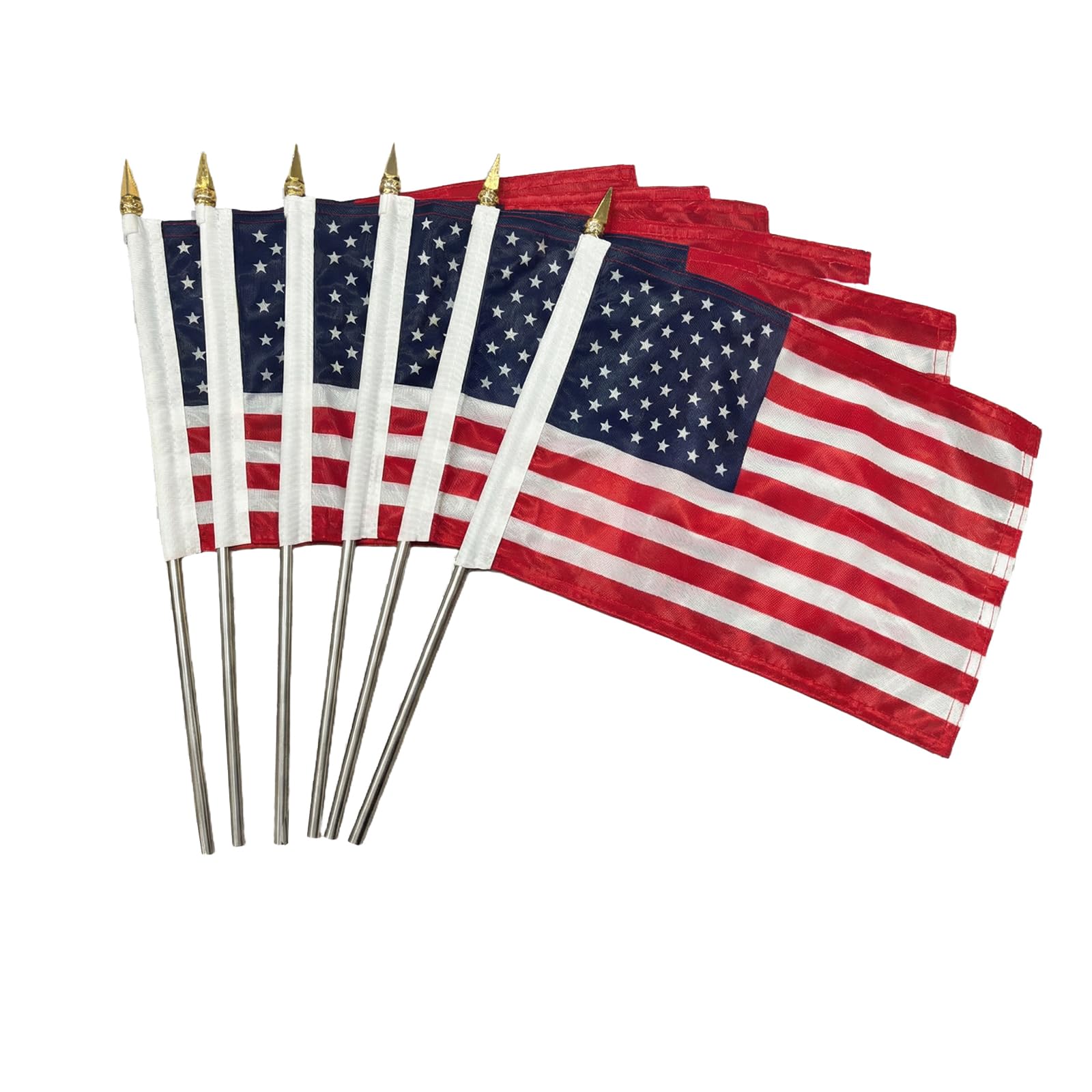 Photo 1 of JRED 6 Pack Small American Flags on Stick, 8x12 Inch Handheld US USA Flag, with Stainless Steel Pole Safety Spear Top, 4th of July USA 250th Anniversary Decorations