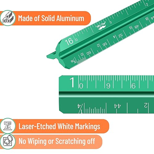 Miniatura 3 de Mr. Pen - Regla de escala arquitectónica pequeña, aluminio, 6 pulgadas, paquete de 2, verde y naranja, regla de tamaño de bolsillo, regla