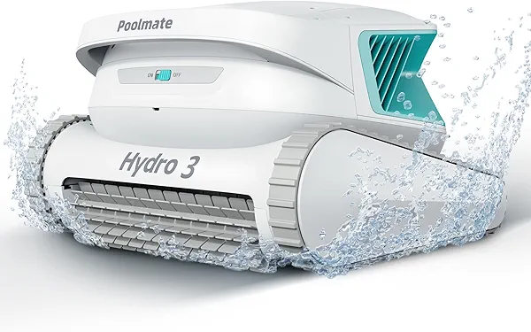 Poolmate Hydro 3 All-in-one Pool Vacuum Robot, 200mins Runtime Cordless Pool Cleaner, 2 150W Brushless Motor+Floor/Wall/Waterline Scrubber Brush,Ideal for Inground/Above-Ground Swimming Pools