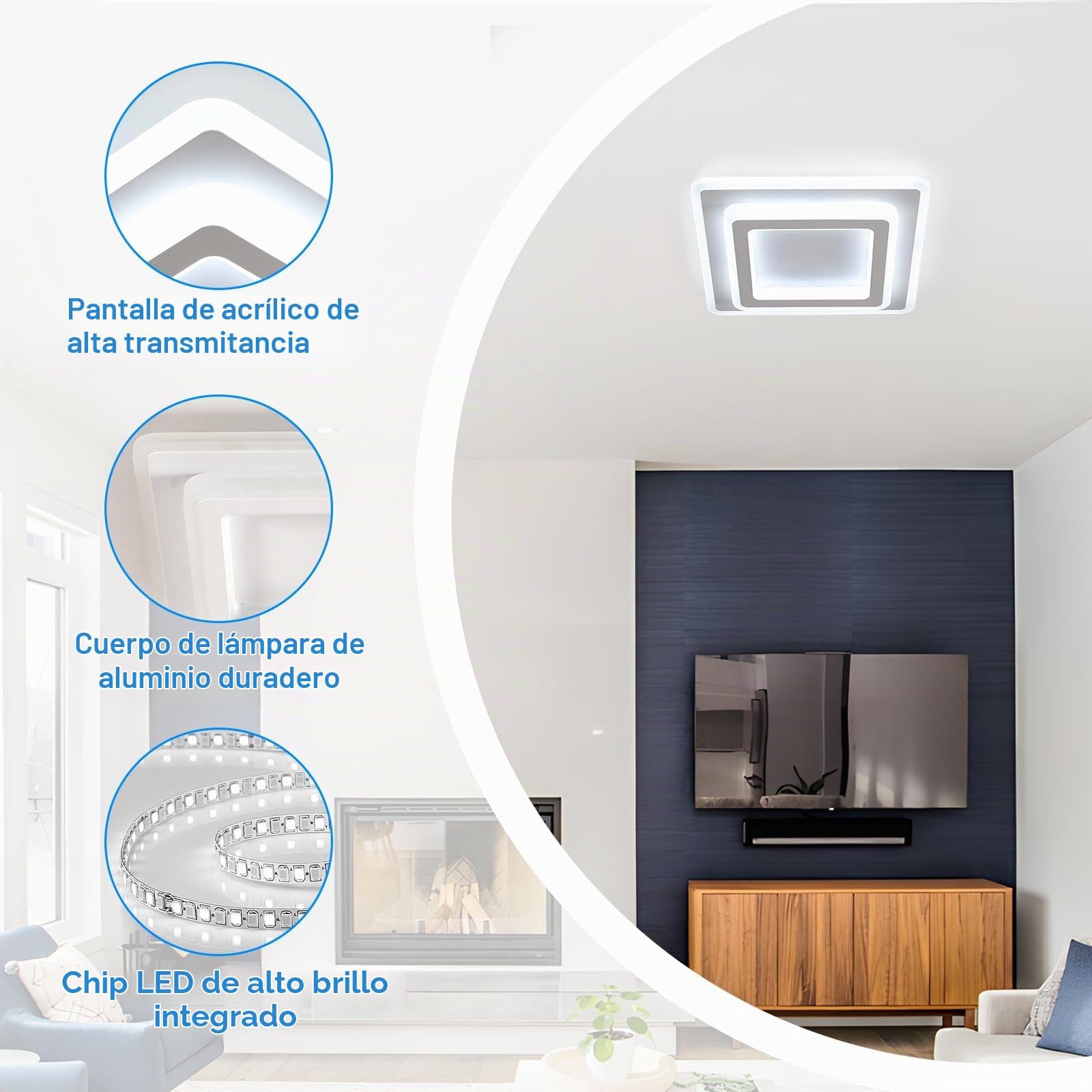 Comely Plafon LED Techo, 44W 4950LM Lámpara de Techo LED Moderna 6500K | Sencilla Cuadrada Blanco Luz de Techo de Acrílico Para Dormitorio Salon Comedor Cocina Pasillo, 30CM