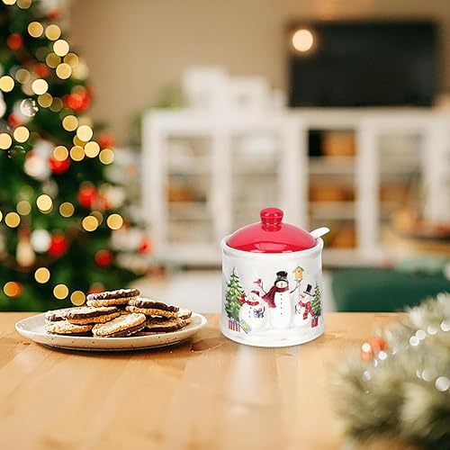Miniatura 6 de Alipis Tarro de condimento de muñeco de nieve de cerámica, tarro de caramelo de Navidad, caja de condimentos decorativa para cocina, contenedor de