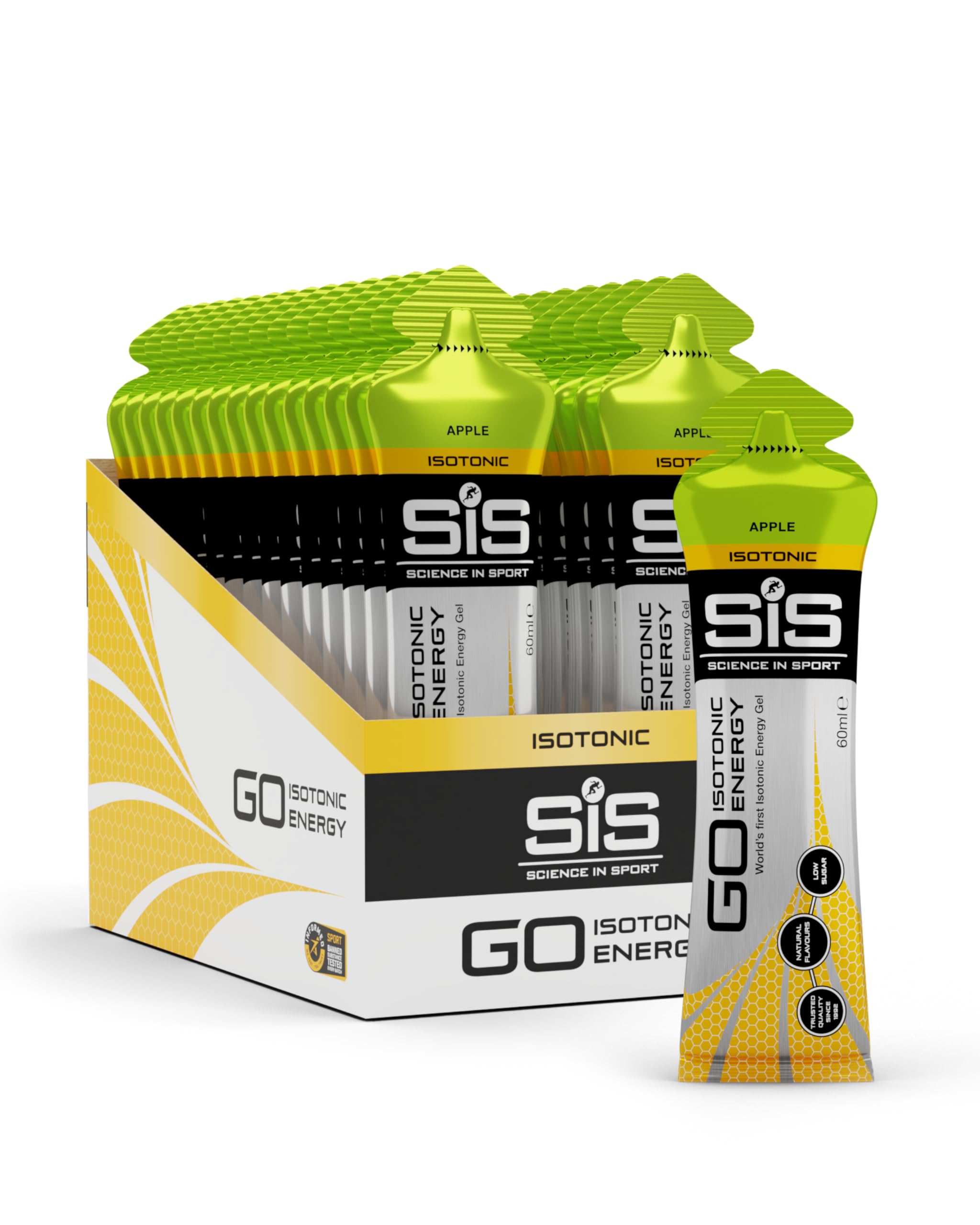 Science in Sport | SiS Go Isotonic Energy Gel | 0.6g Sugar & 22g Carbohydrates per Gel | Vegan | Digestible & Practical | Consumed Without Water | Informed Sport Tested | Apple, 30 x 60ml Gels