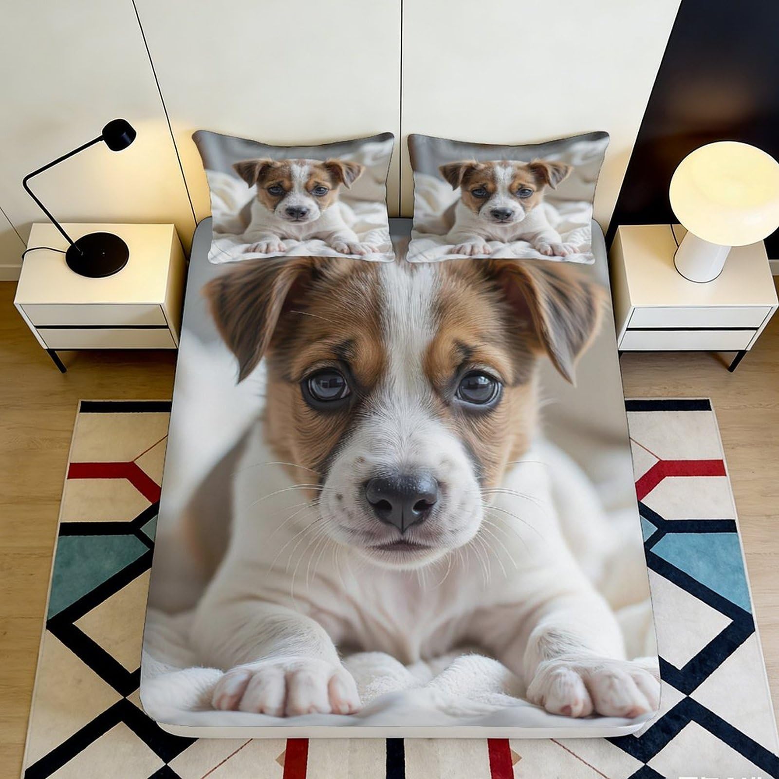 3D Printed Dog Pattern Fitted Sheet Microfiber Soft Breathable Puppy Bed Cover for Bedroom Dormitory Guest Room Mattress Protection Decor 200x200x25cm