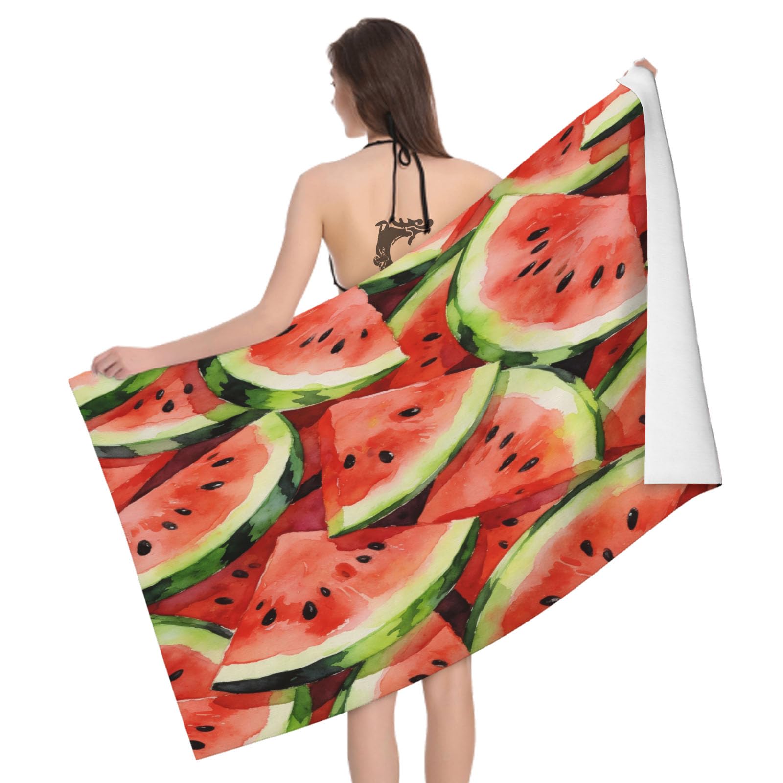 Leichong 3D Watermelon Beach Towel Microfiber Soft Quick Dry for Adults, Summer Bath Towel Lightweight Soft Absorbent for Travel Swimming Pool Sports, 75 x 150 cm