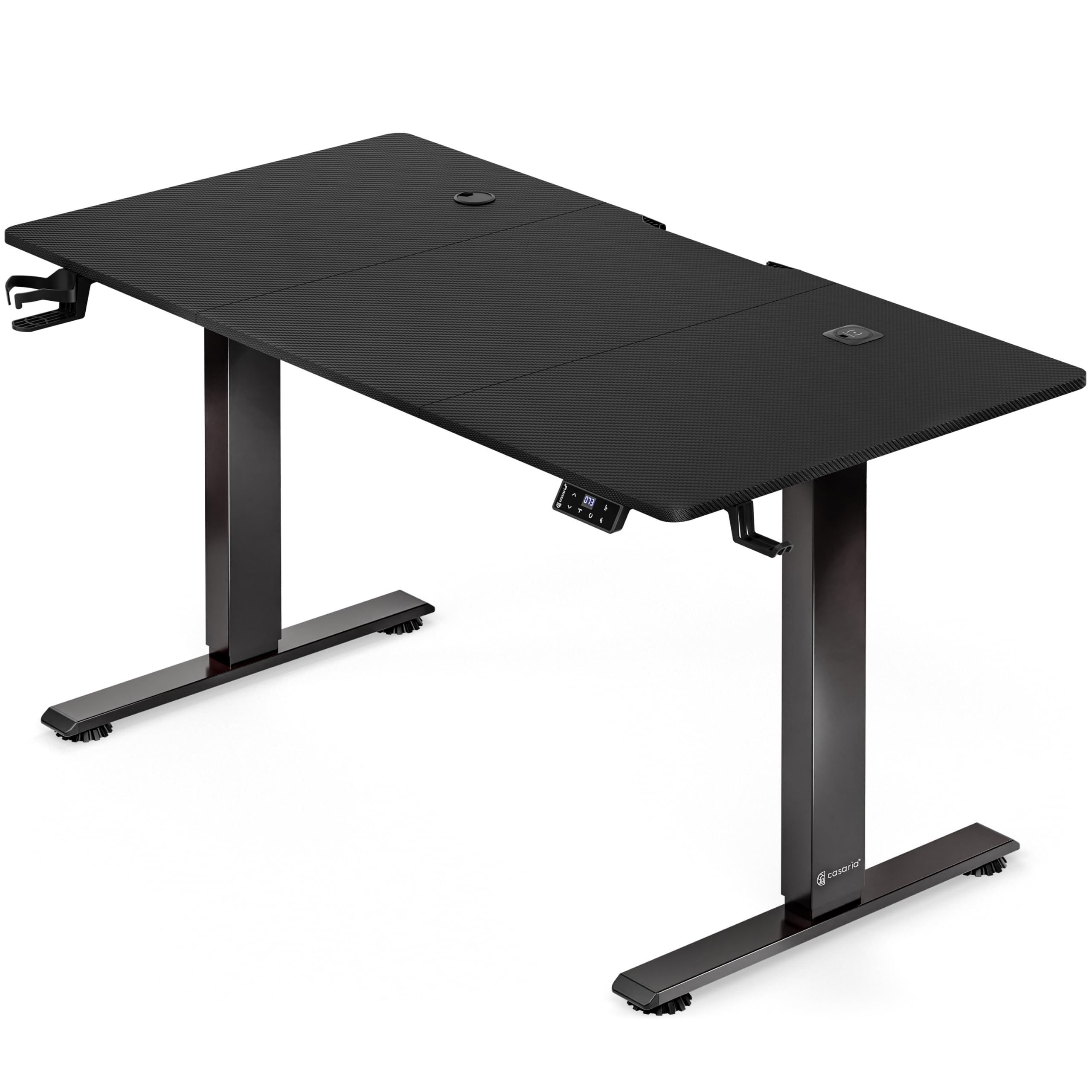Casaria® Bureau Assis Debout 160 x 70 cm Bureau Gaming Aspect Carbone Standing Desk Hauteur Réglable 72 117 Cm Chargeur sans Fil Ports USB C USB A Structure Acier 80 Kg