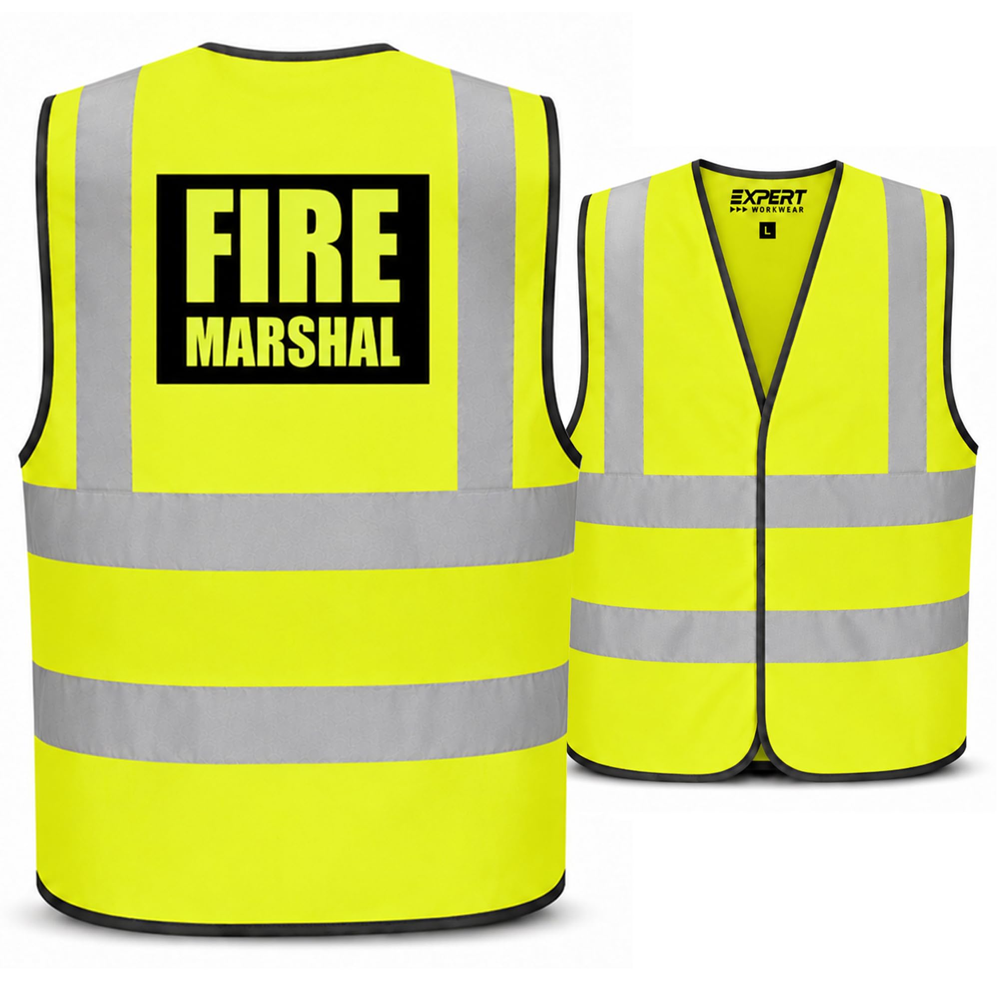 Expert Workwear Yellow Fire Marshal Vest Hi Vis High Visibility Printed Safety Viz Waistcoat (4Xl, )