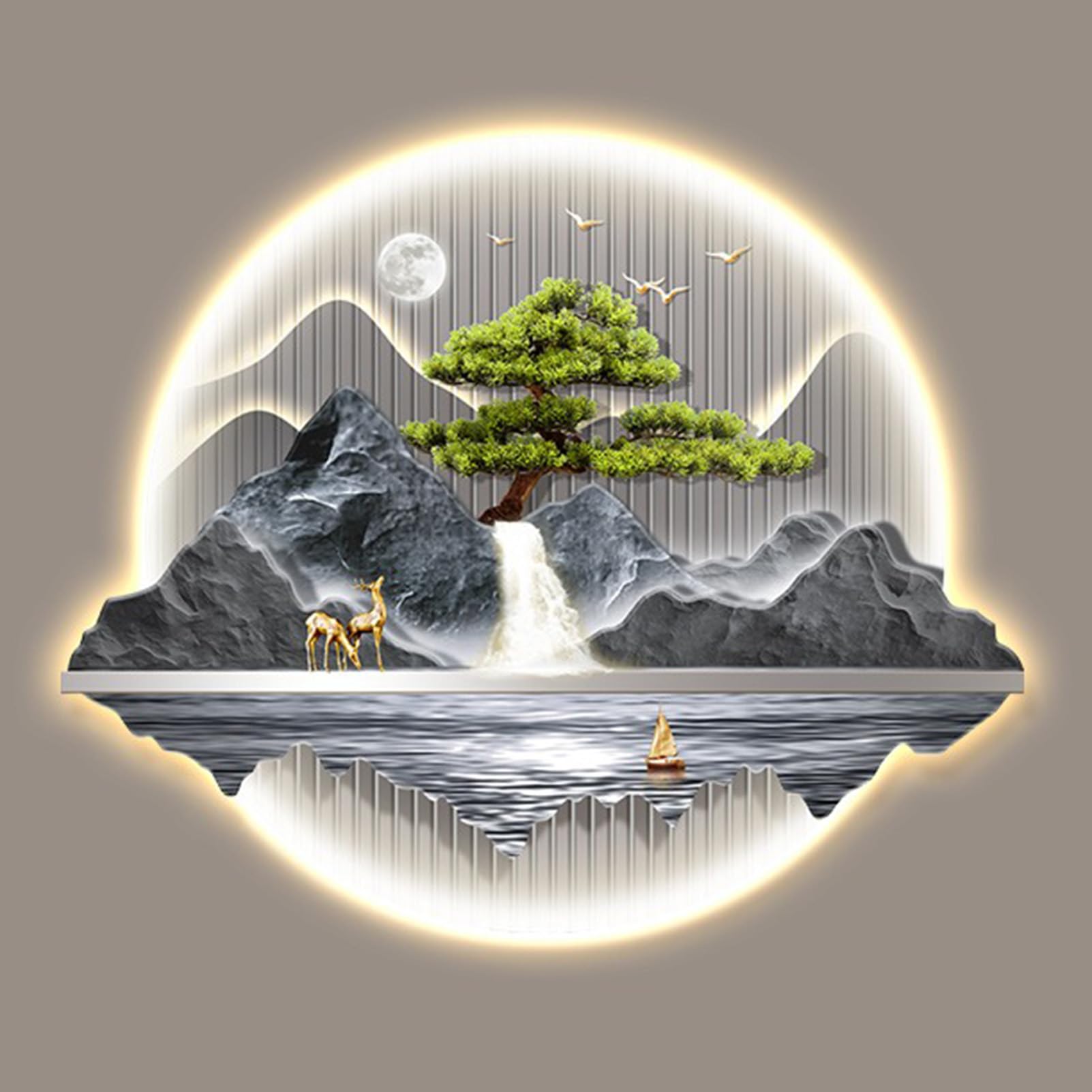 AZQOHMIS 3D Wall Sculpture with LED Light, Modern Oriental Decor for Home, Office, and Corridor Wall Art