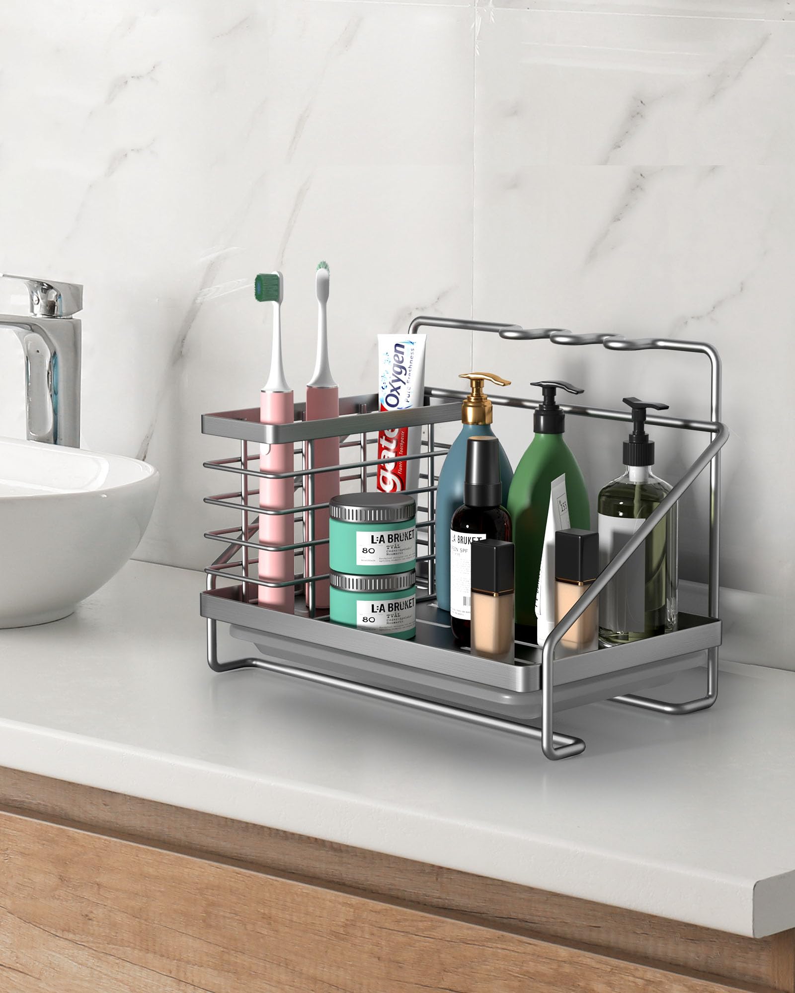 Zyerch Stainless Steel Kitchen Sink Caddy Organizer With Removable Drain Tray - Black