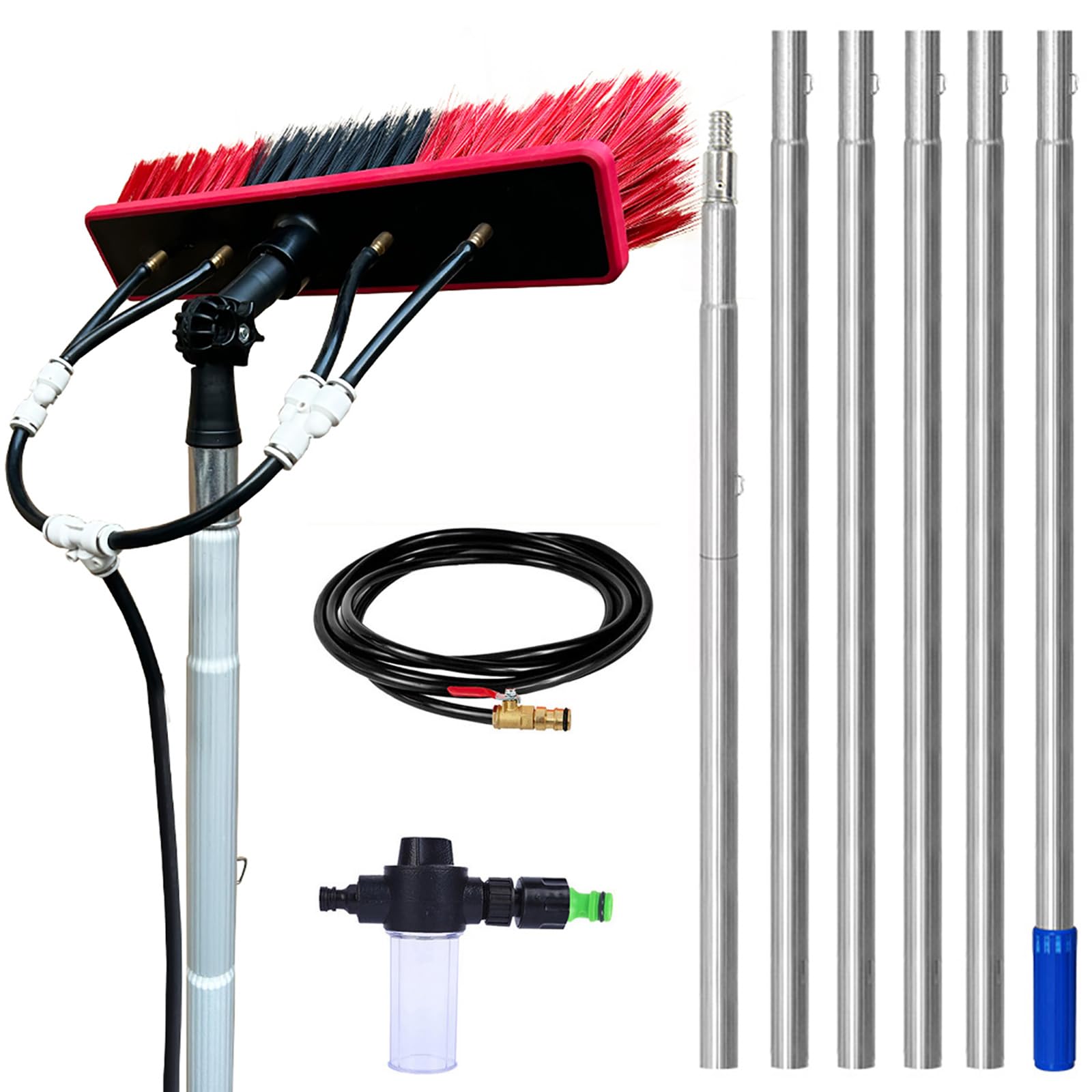 GYEQXKT Telescopic Cleaning Brush - 3m to 13.6m Extendable Water-fed Pole with Adjustable Angle Squeegee and Universal Hose for Solar Panel Cleaning
