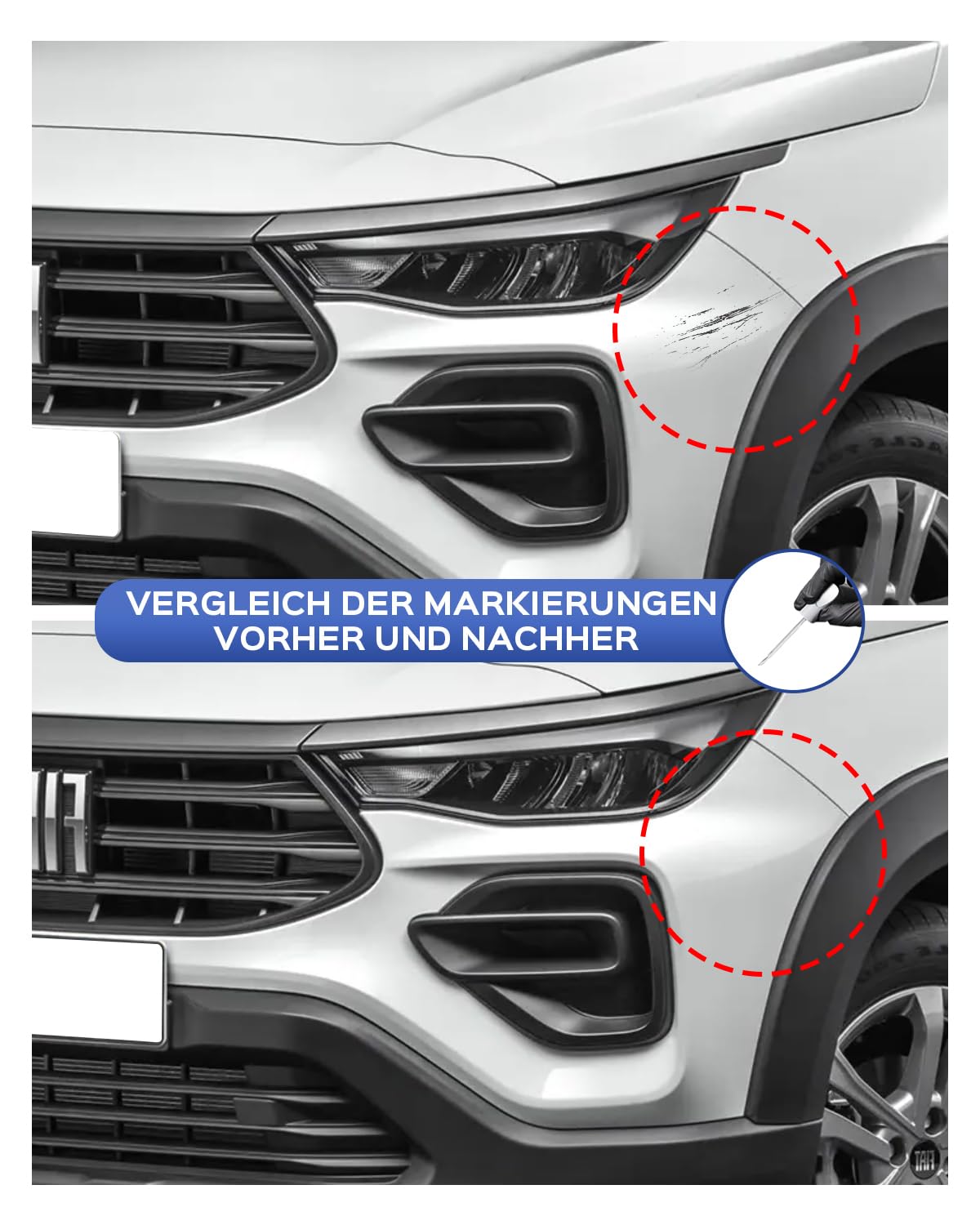 Kit di vernice per ritocco 249 Bianco Banchisa/Banquise per Fiat - Corrispondenza esatta – Ripara graffi ed eccipienti, bianco