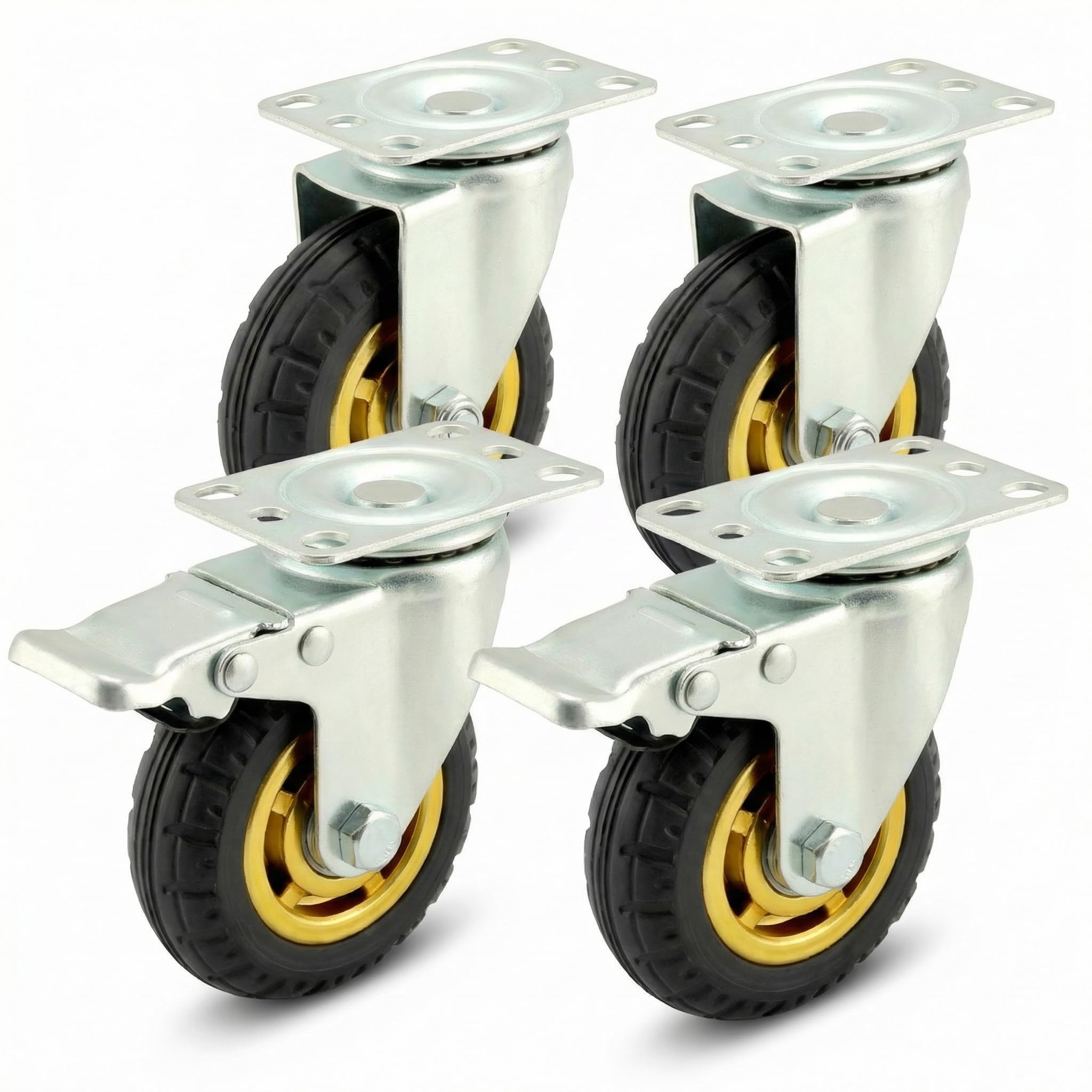 QWORK® 4X ruedas giratorias 100mm, hasta 70 kg por rueda, para transporte de muebles y transporte industrial (2 ruedas giratorias, 2 ruedas de freno)