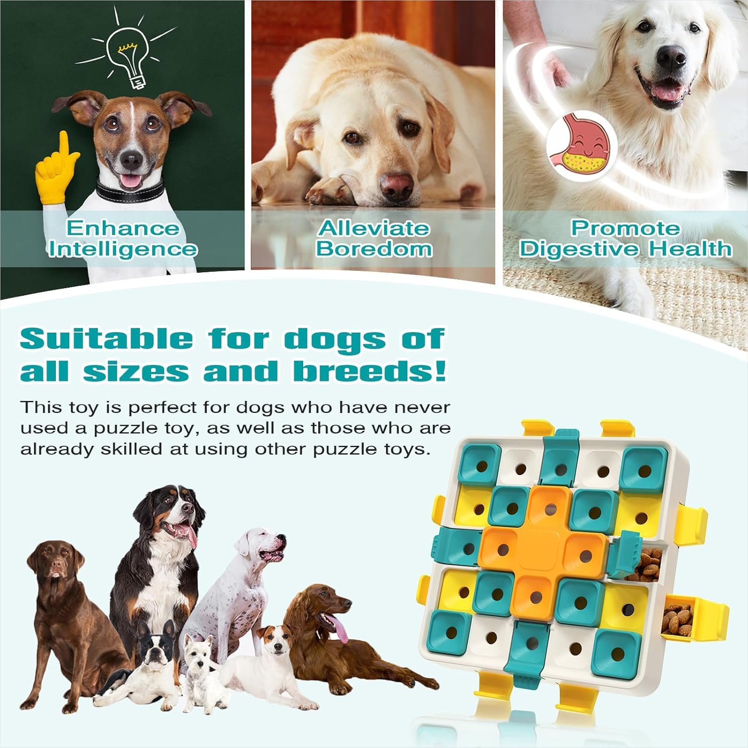 KADTC Jouet puzzle avancé pour chien à 2 niveaux de défi, cube stimulant le cerveau, marque et design américains, jouet interactif pour chiens intelligents, petits, moyens et grands, toutes races