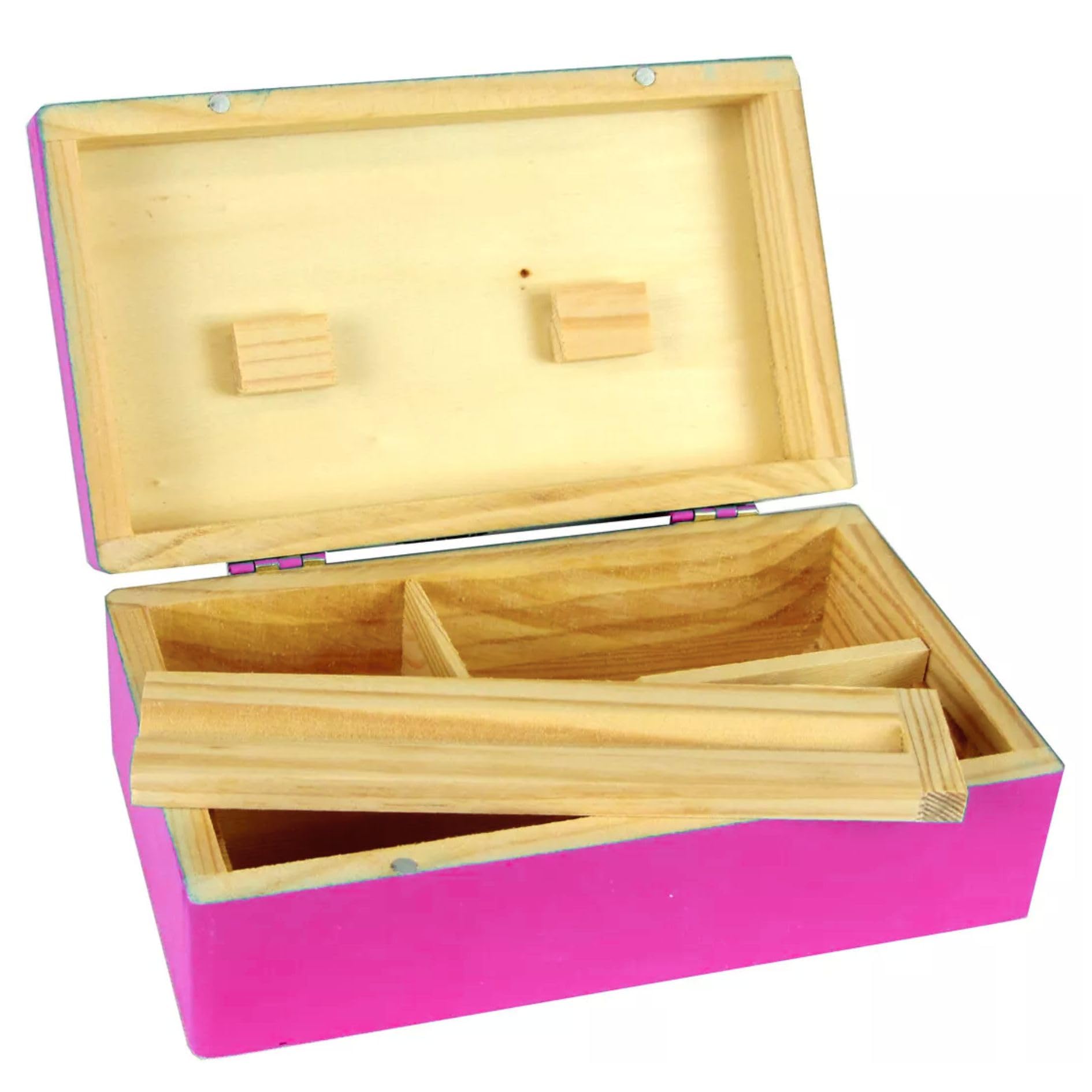 Ember Edge Premium Wooden Rolling Box for King Size Papers – Handcrafted Tobacco Rolling Gift Box with Storage Compartments Gift for Smokers Christmas Fathers Day Frinds (PINK)