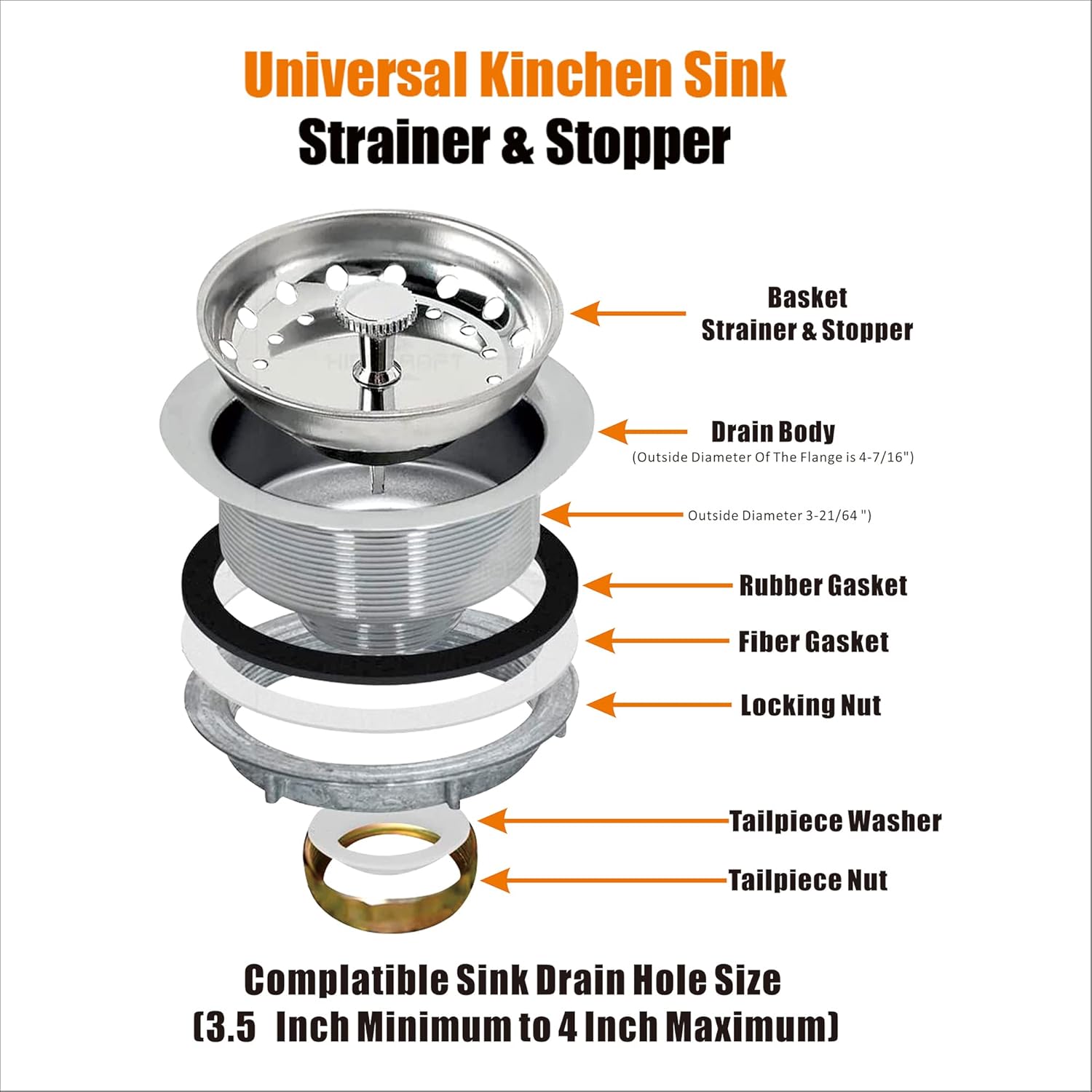 Artiwell 2-Pack Kitchen Sink Basket Strainer and Stopper, 3-1/2” Kitchen Drain Assembly with Strainer and Sink Stopper, Kitchen Sink Strainer with Stopper, Stainless (Brushed Nickel)