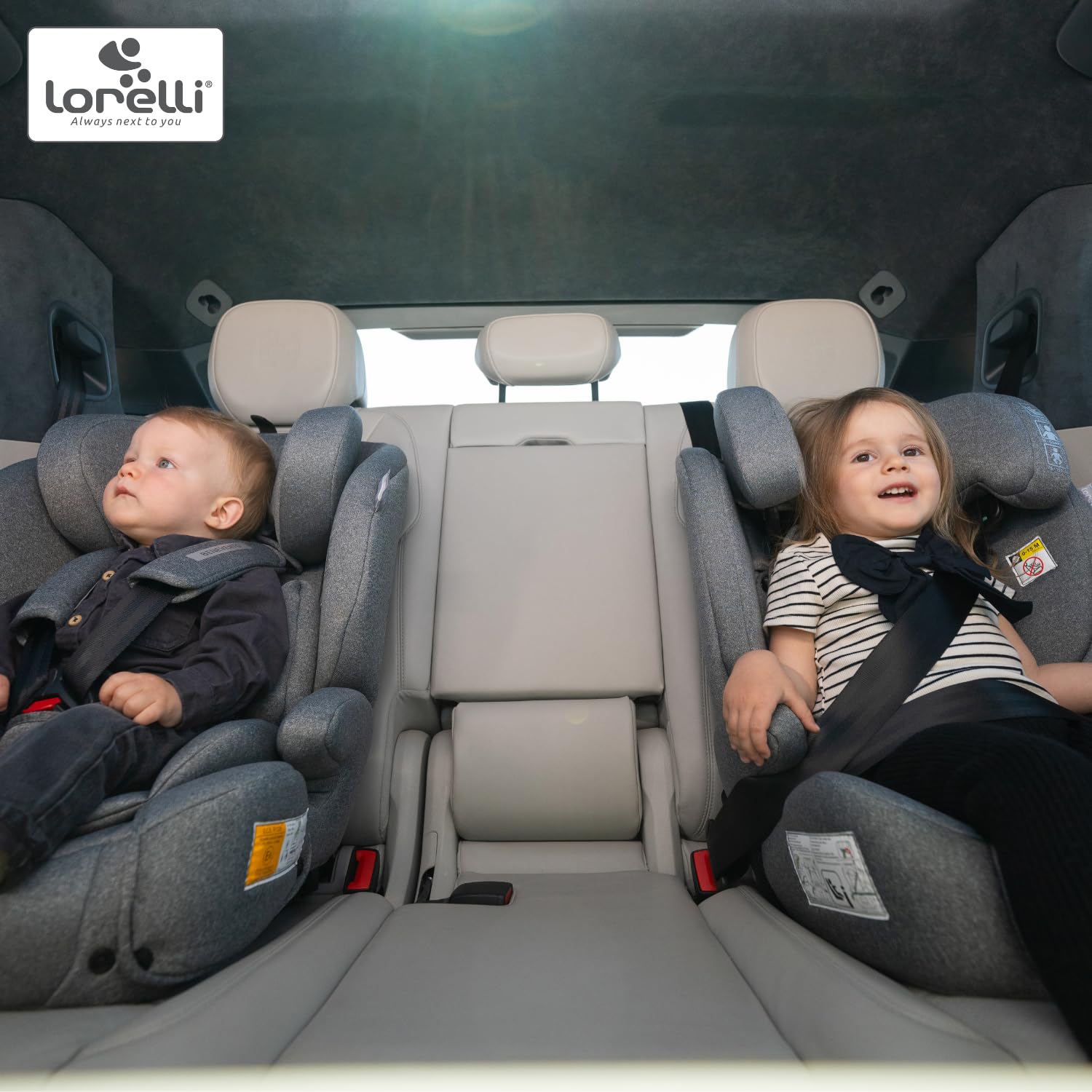 Lorelli Fotelik samochodowy Colombo i-Size, rosnący wraz z dzieckiem fotelik samochodowy dla dzieci w wieku 76-150 cm, fotelik dziecięcy, regulowany zagłówek, 5-punktowy pas bezpieczeństwa, szary
