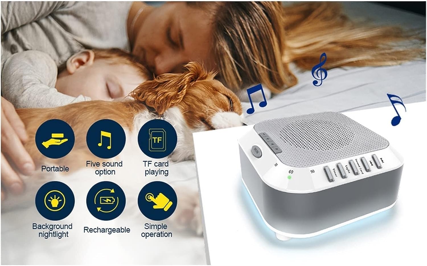 Máquina de sonido con temporizador de apagado automático, máquina de sonido para dormir para niños y bebés, relajación natural, ruido blanco, lluvia, luz nocturna, canción de cuna, tono y volumen