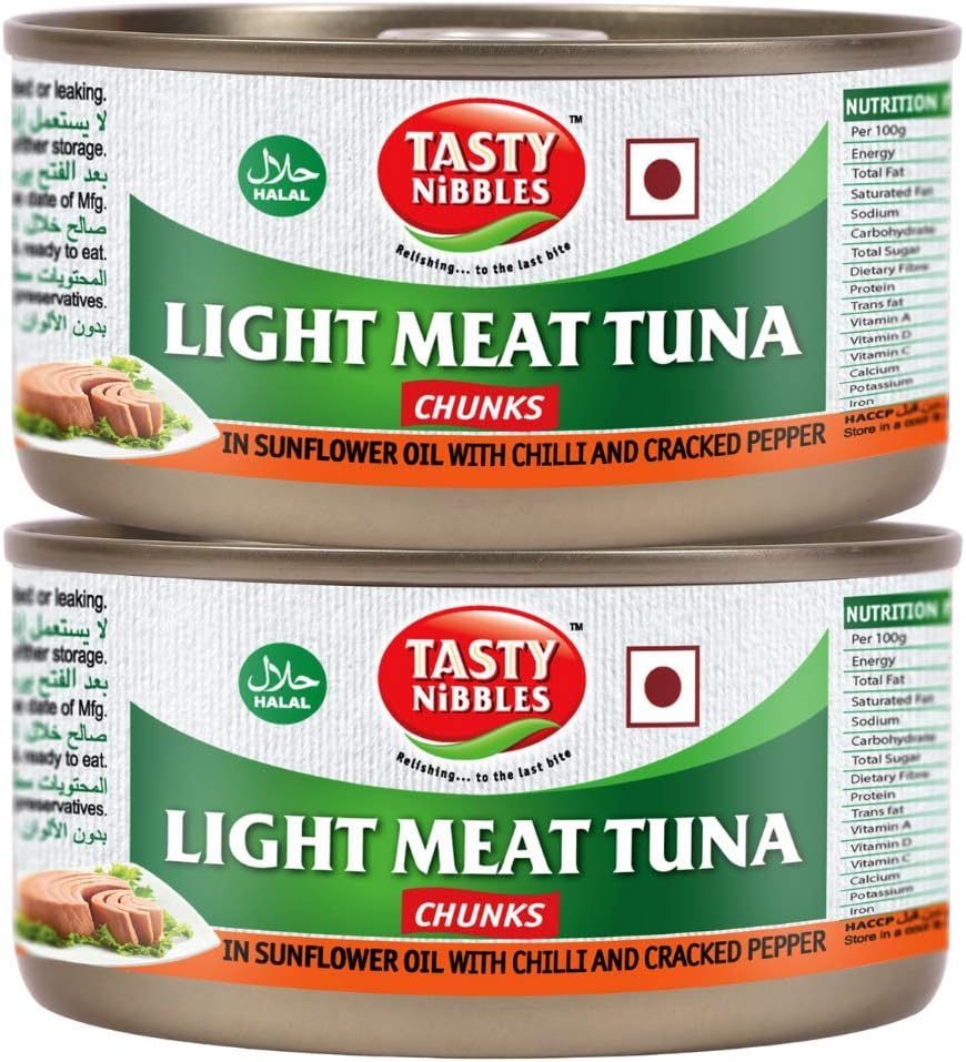 Tasty Nibbles Light Meat Tuna Chunks in Sunflower Oil with Chilli and Cracked Pepper, 185g x 2