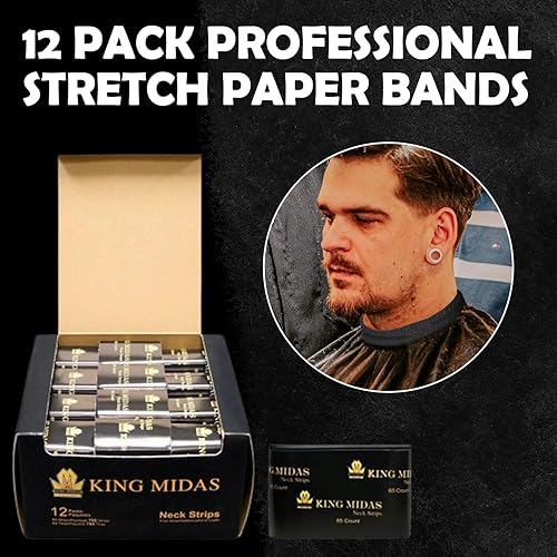 Miniatura 5 de King Midas Empire Tiras para el cuello, paquete de 12 bandas de papel elásticas profesionales para peluquería y peluquería, color negro