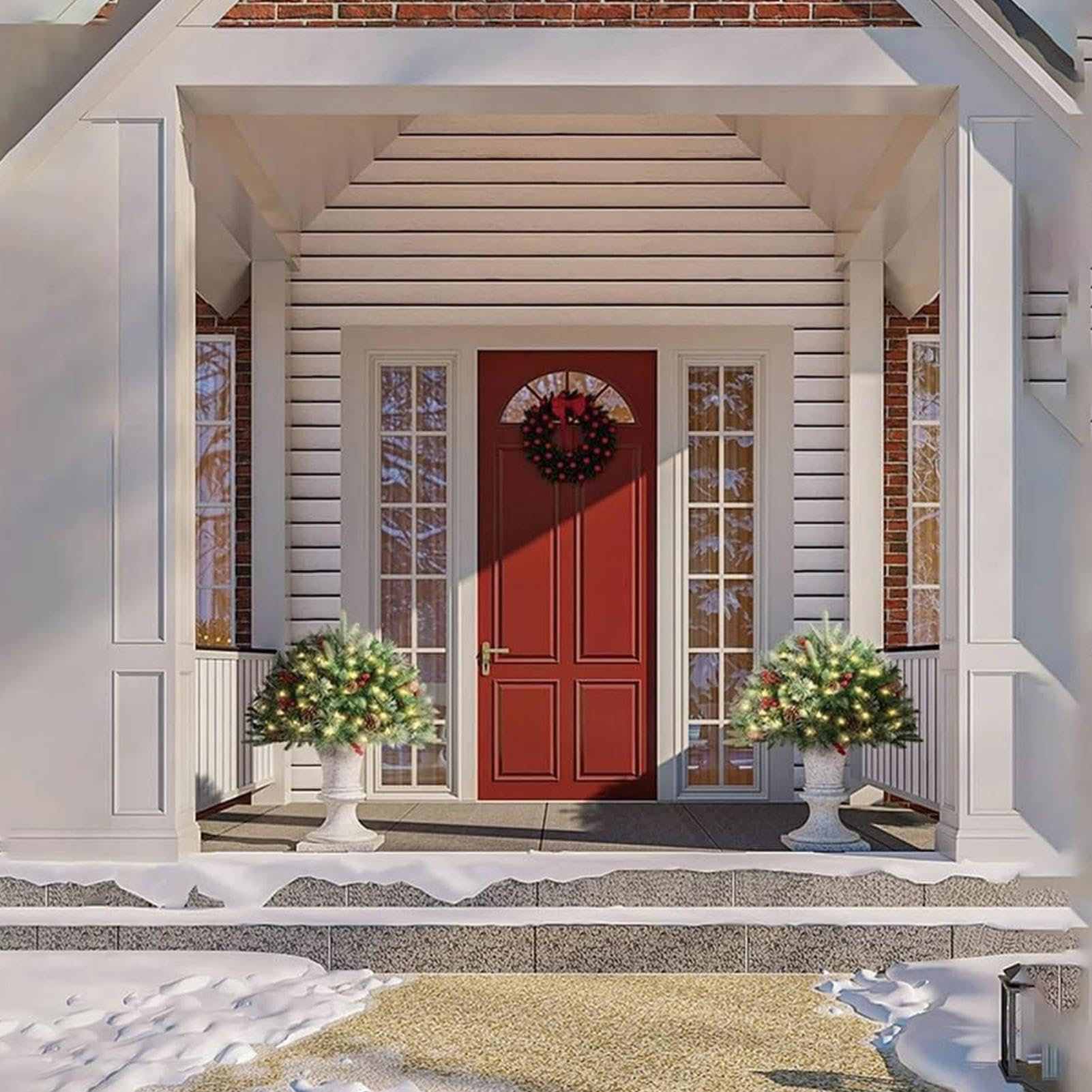 Relleno de maceta de Navidad para exteriores, con luz LED, 8 modos, función de temporizador, arbusto, decoración de macetas de Navidad al aire libre, fiesta de vacaciones, porche, patio, jardín