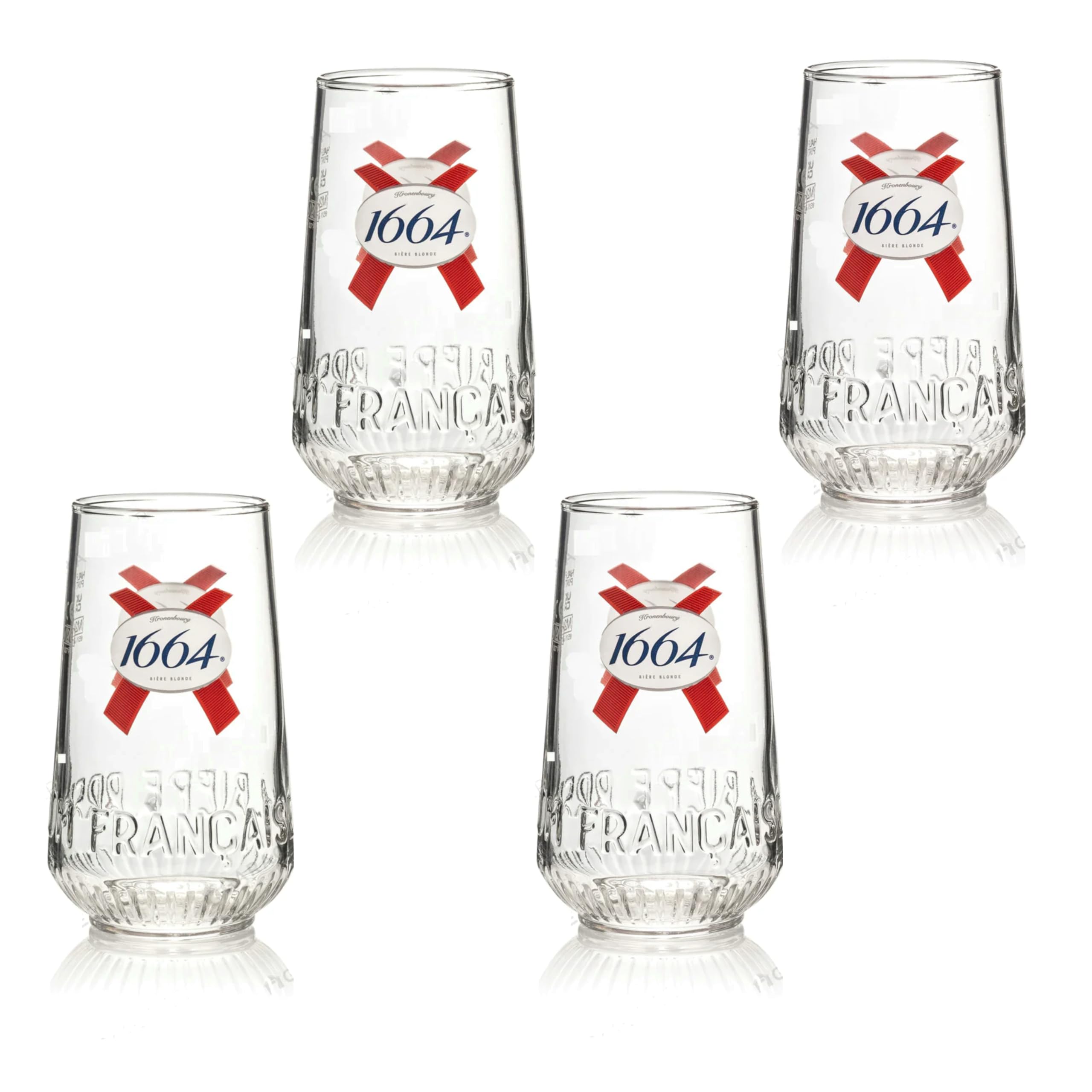 GarageBar | Kronenbourg 1664 Beer Glass | Nucleated Tumbler Beer Glass | Official Merchandise | Comes with 2X Beer Drip Mats (4, Pint/20oz)