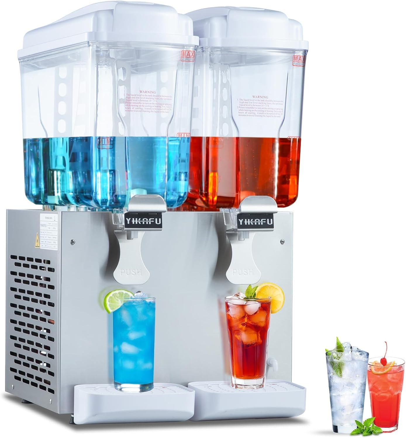 Commercial Beverage Dispenser 2 Tank 18L Commercial Juice Dispense 2 x 4.8 Gal Stainless Steel 46°F-59°F Cooling for Café, Party, Bar & Restaurant Use 115V/60Hz