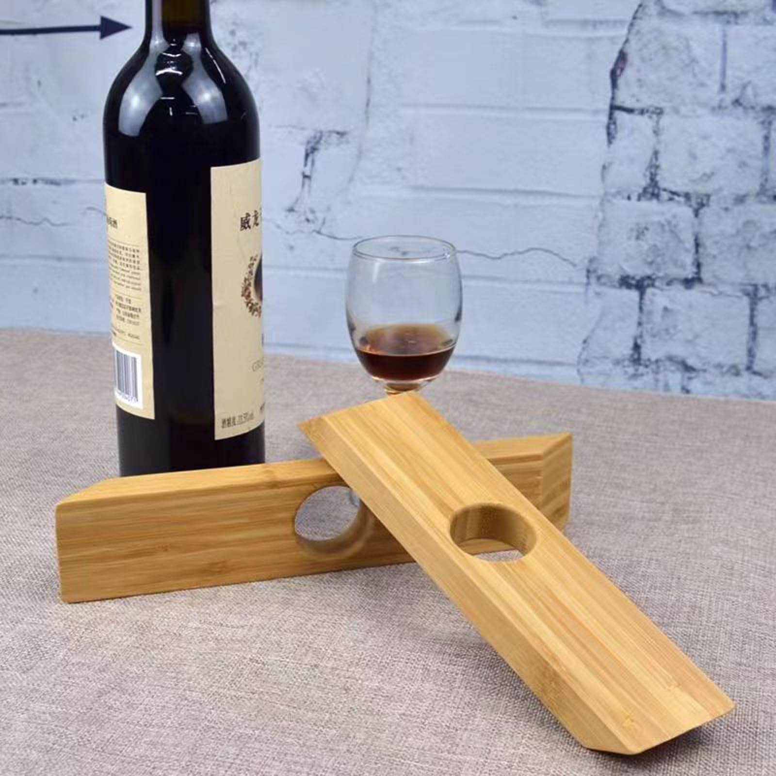 2 soportes para botellas de vino, soporte personalizado para botellas de vino, soporte de exhibición para mesa de vino, estante de vino de bambú autoequilibrado, organizador de soportes de 4