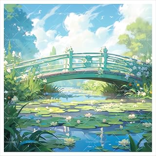 Garden Bridge and Lily Pond Digital Painting Kit for Adults - DIY Landscape Oil Painting on Canvas 7.87x7.87 Inches, Framed Acrylic Paint Kit, Good for Beginners, Home Decor or Gift Artwork
