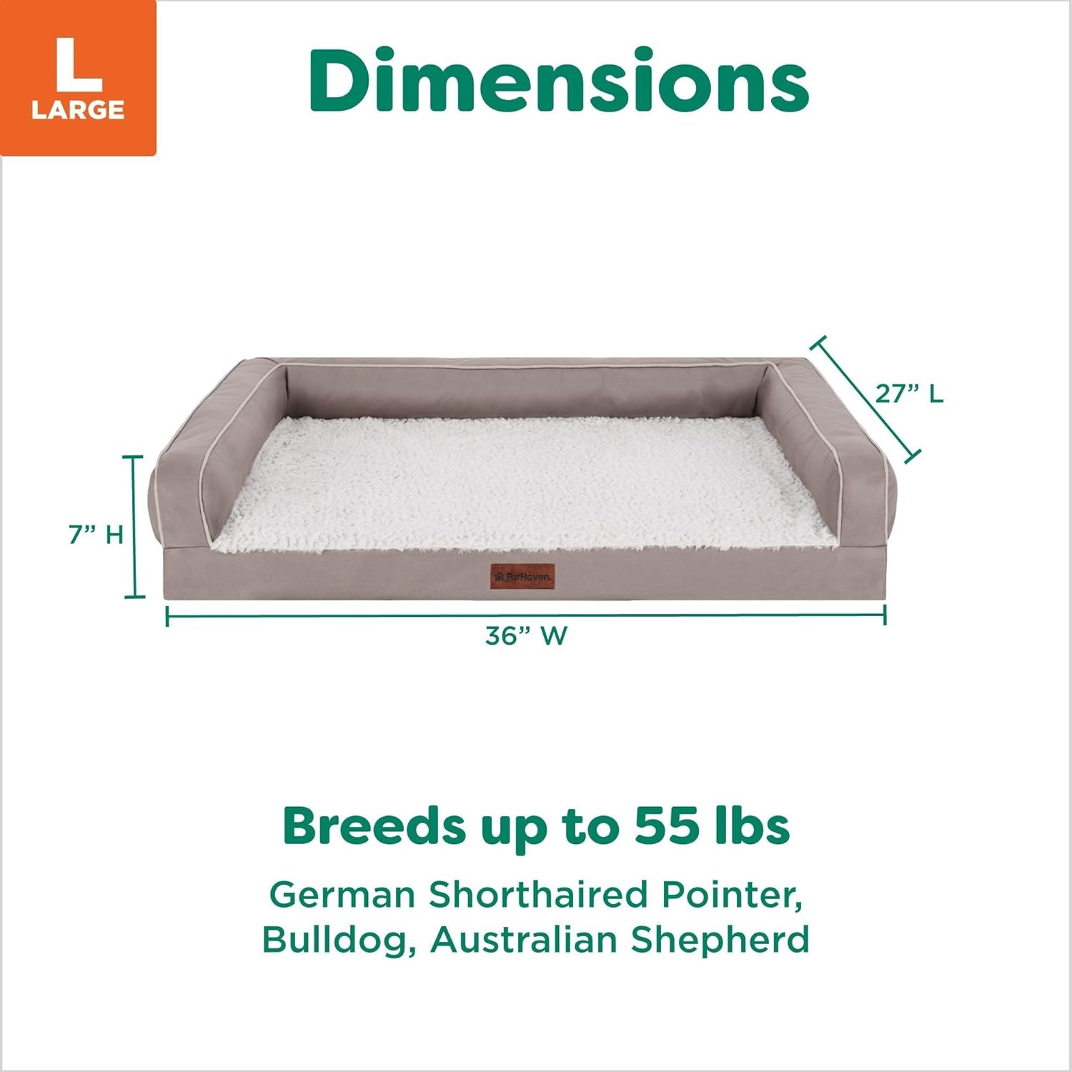 FurHaven Textured Plush & Coated Polyester Solid Core Modern Sofa Pet Bed, Greige, Large