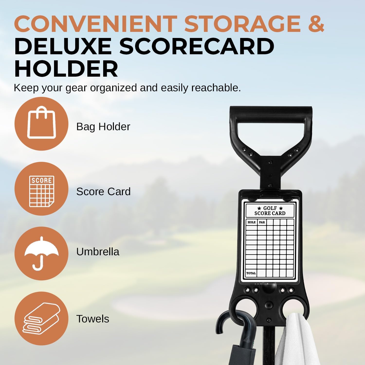 JOVIAL 3-Wheel Golf Push Cart - Steel Frame, Foot Brake, Deluxe Scorecard Holder, Patented Bag Holder, Adjustable Handle, Easy Foldable Design, Provides Ample Room for Your Golf Equipment