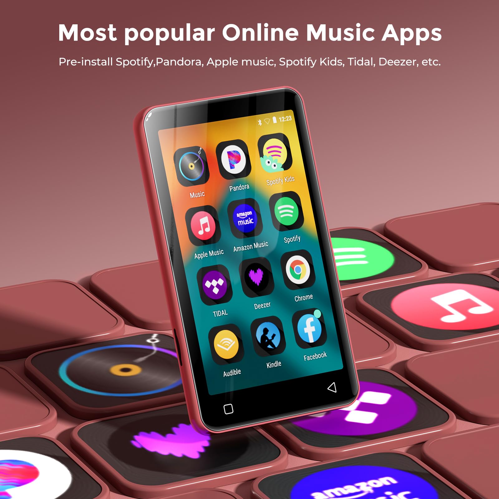 Innioasis 80 GB Reproductor MP3 con Bluetooth y WiFi, Reproductor de música Mp3 y Mp4 ave Spotify, Kids, Tidal, Deezer, Reproductor de vídeo de pantalla táctil de 4 pulgadas 1080P (negro+rojo)